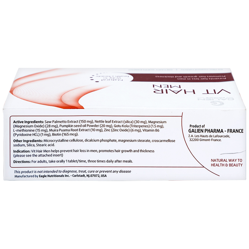 Viên uống hỗ trợ ngăn rụng tóc dành cho nam giới Vit Hair Men Galien (4 vỉ x 15 viên)
