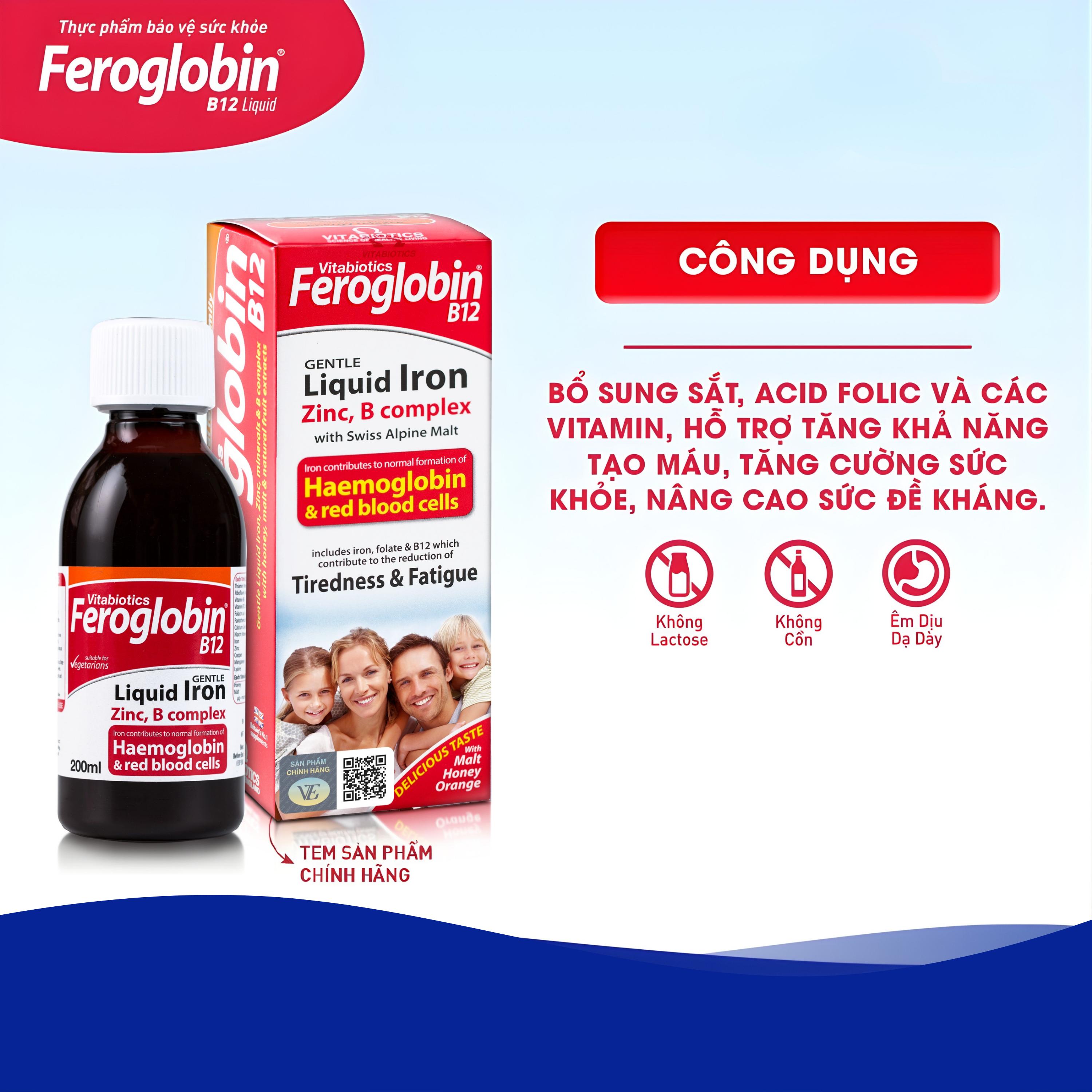 Siro hỗ trợ tăng khả năng tạo máu Vitabiotics Feroglobin B12 (200ml)