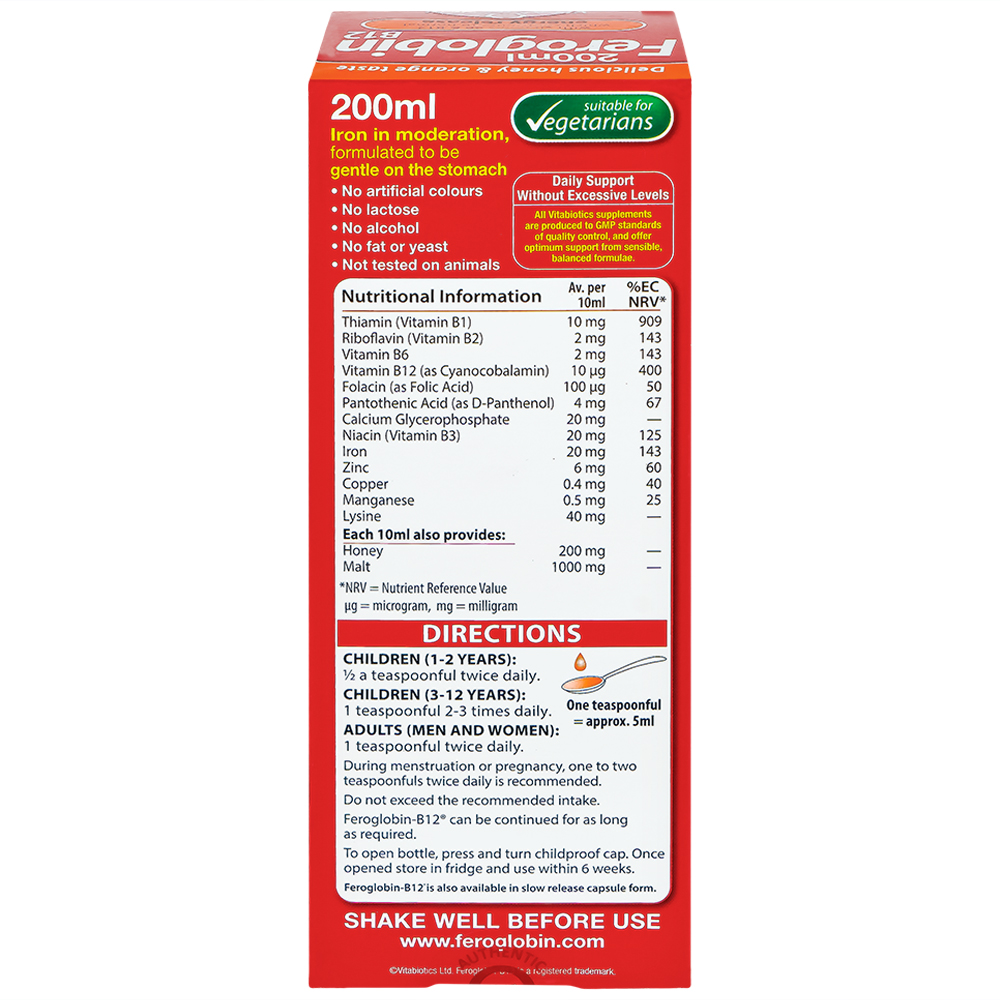 Siro hỗ trợ tăng khả năng tạo máu Vitabiotics Feroglobin B12 (200ml)