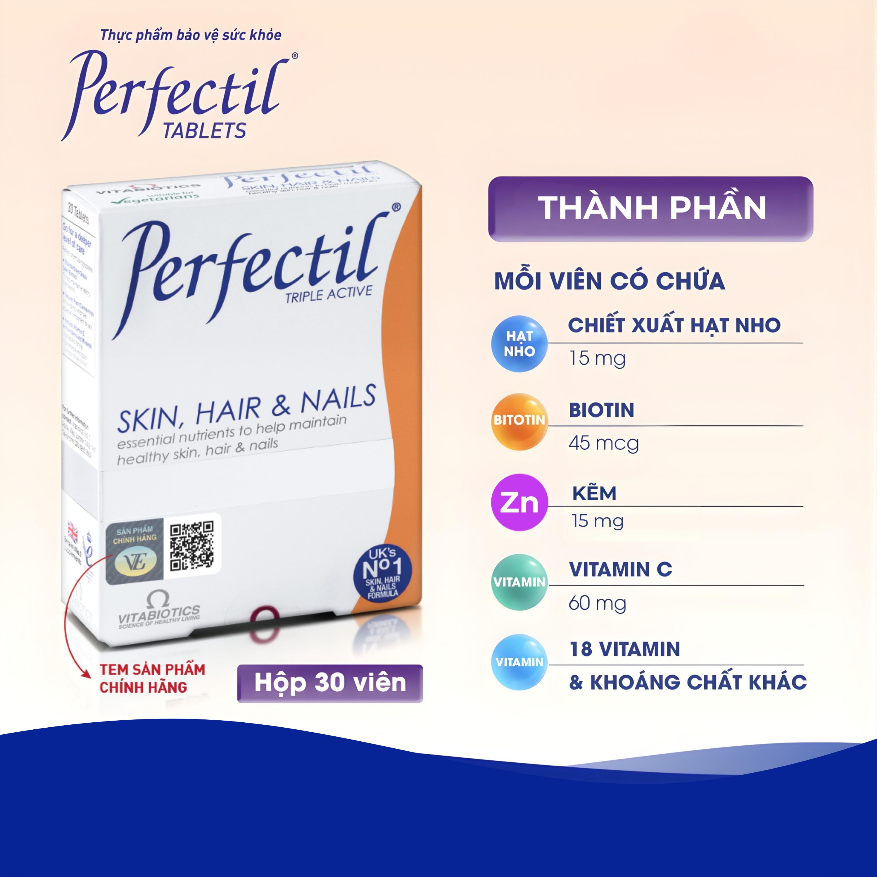 Viên uống bổ sung vi chất làm đẹp da móng tóc Perfectil Vitabiotics (2 vỉ x 15 viên)