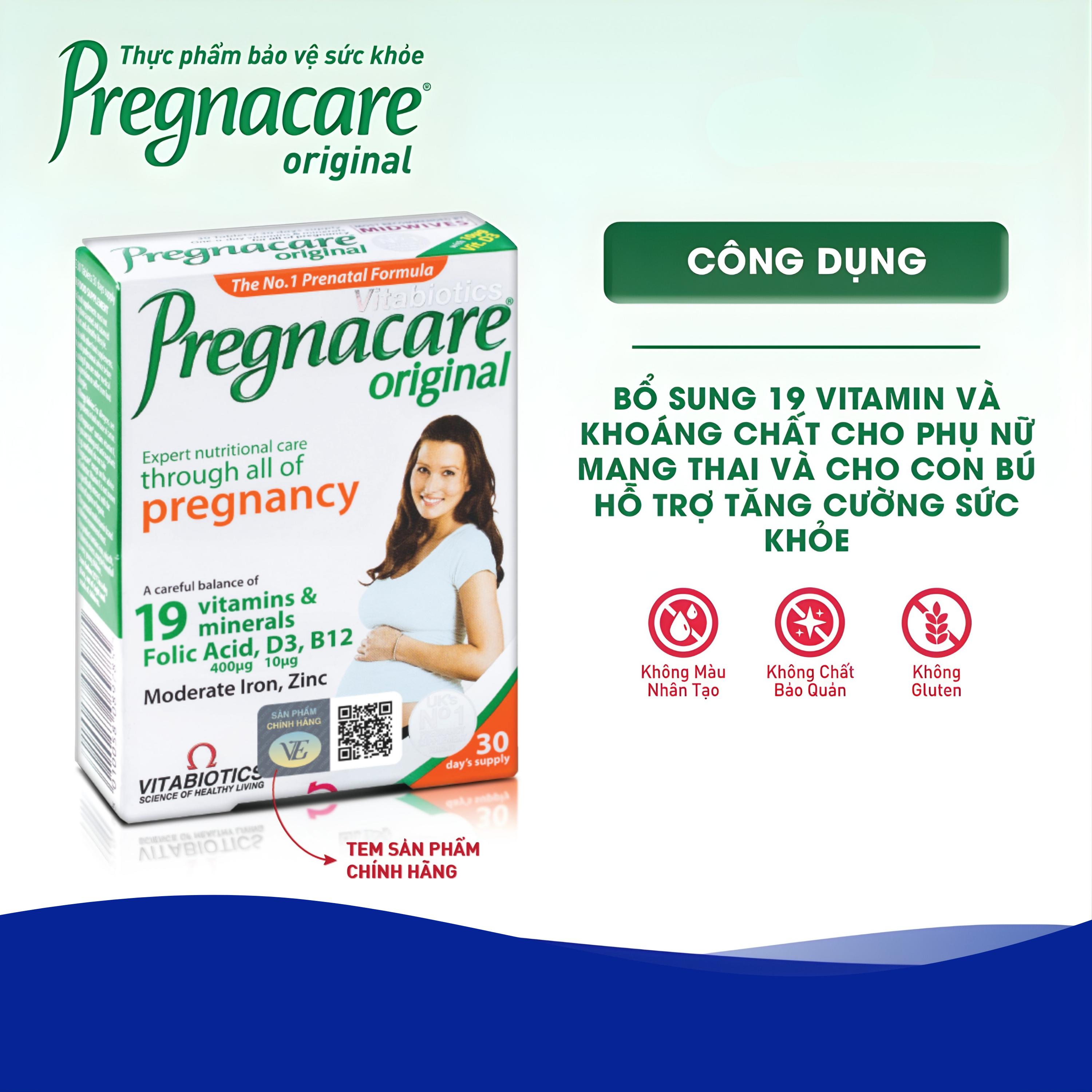 Viên bổ sung vitamin khoáng chất cho phụ nữ mang thai và cho con bú Vitabiotics Pregnacare Original (2 vỉ x 15 viên)