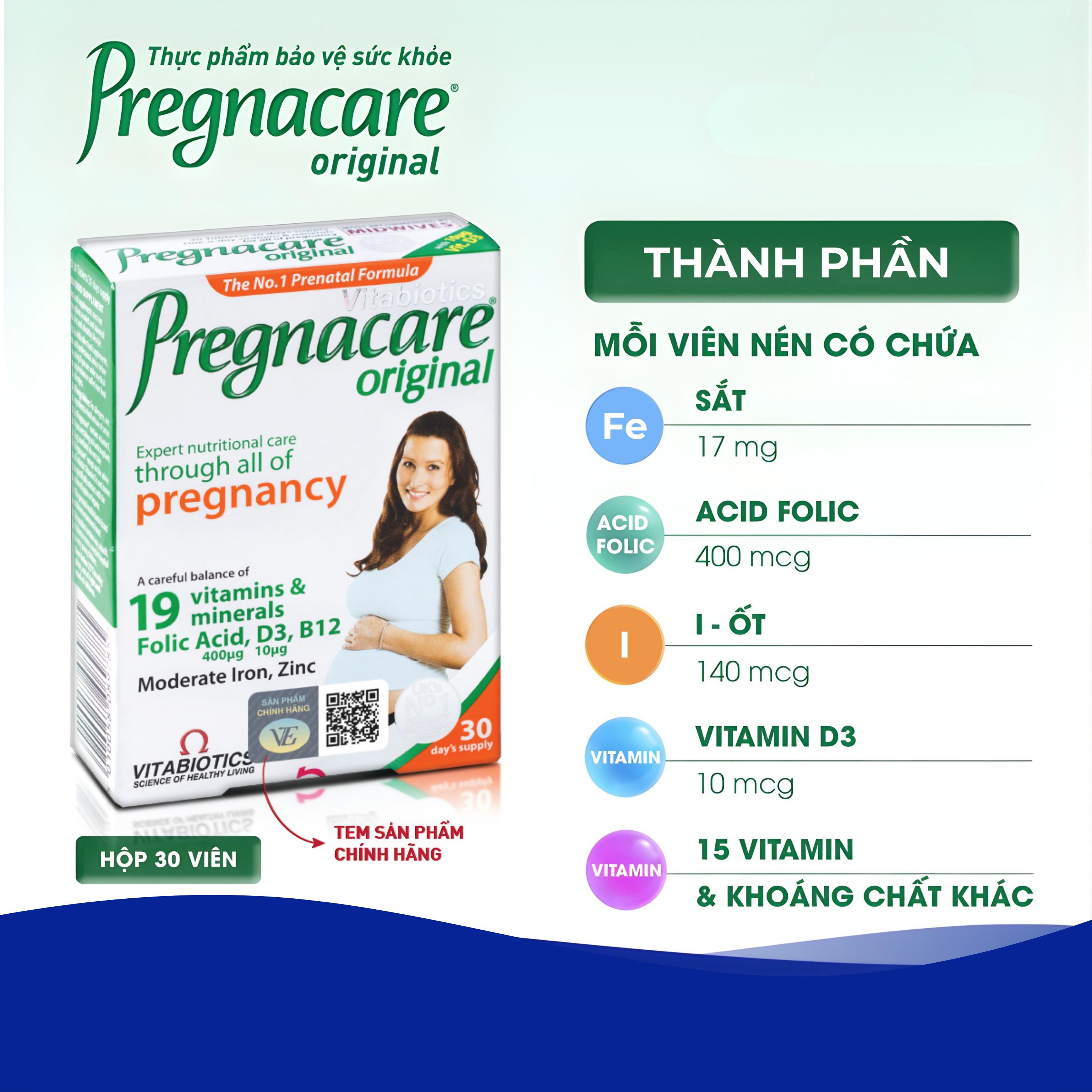 Viên bổ sung vitamin khoáng chất cho phụ nữ mang thai và cho con bú Vitabiotics Pregnacare Original (2 vỉ x 15 viên)