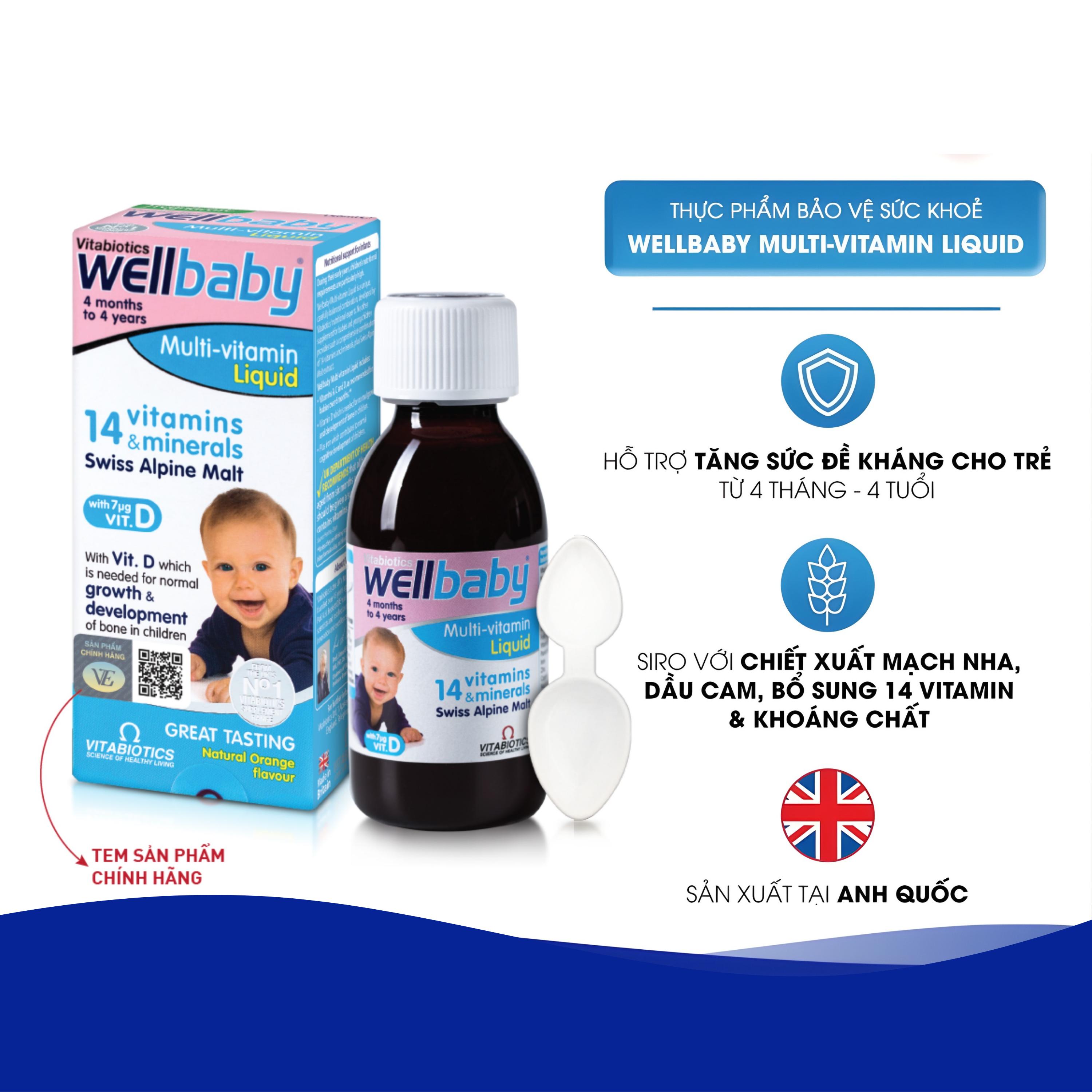 Siro bổ sung vitamin khoáng chất cho trẻ Vitabiotics Wellbaby Multi-Vitamin Liquid (150ml)