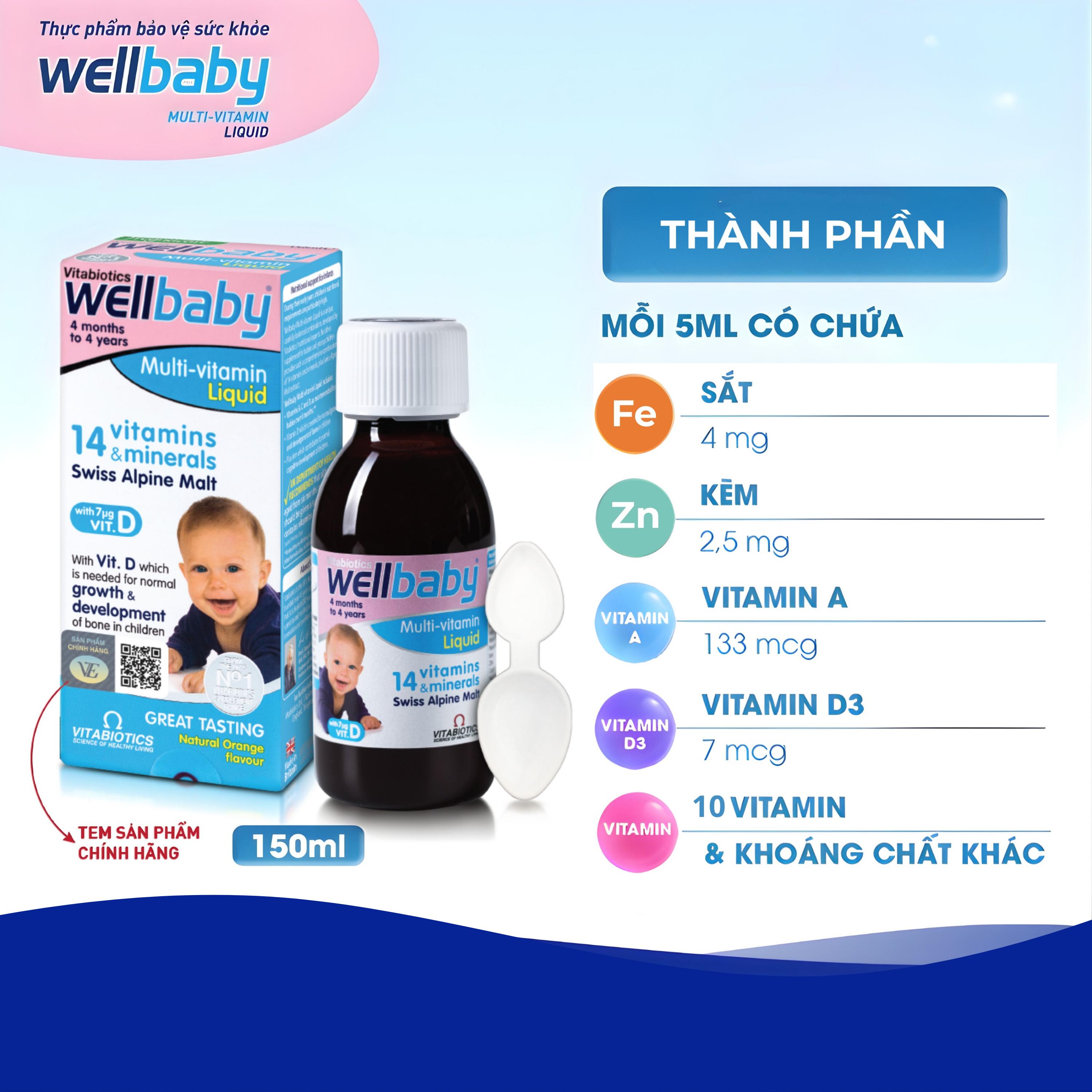 Siro bổ sung vitamin khoáng chất cho trẻ Vitabiotics Wellbaby Multi-Vitamin Liquid (150ml)