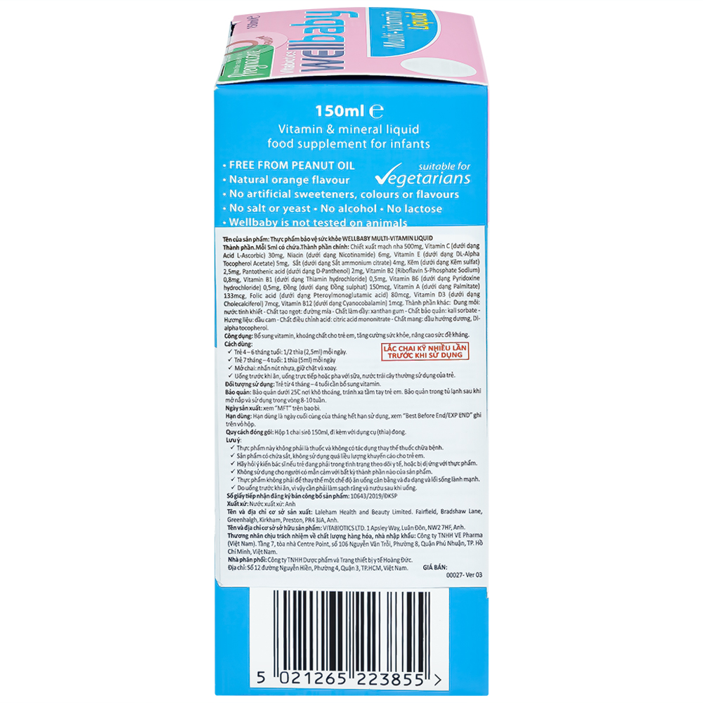 Siro bổ sung vitamin khoáng chất cho trẻ Vitabiotics Wellbaby Multi-Vitamin Liquid (150ml)