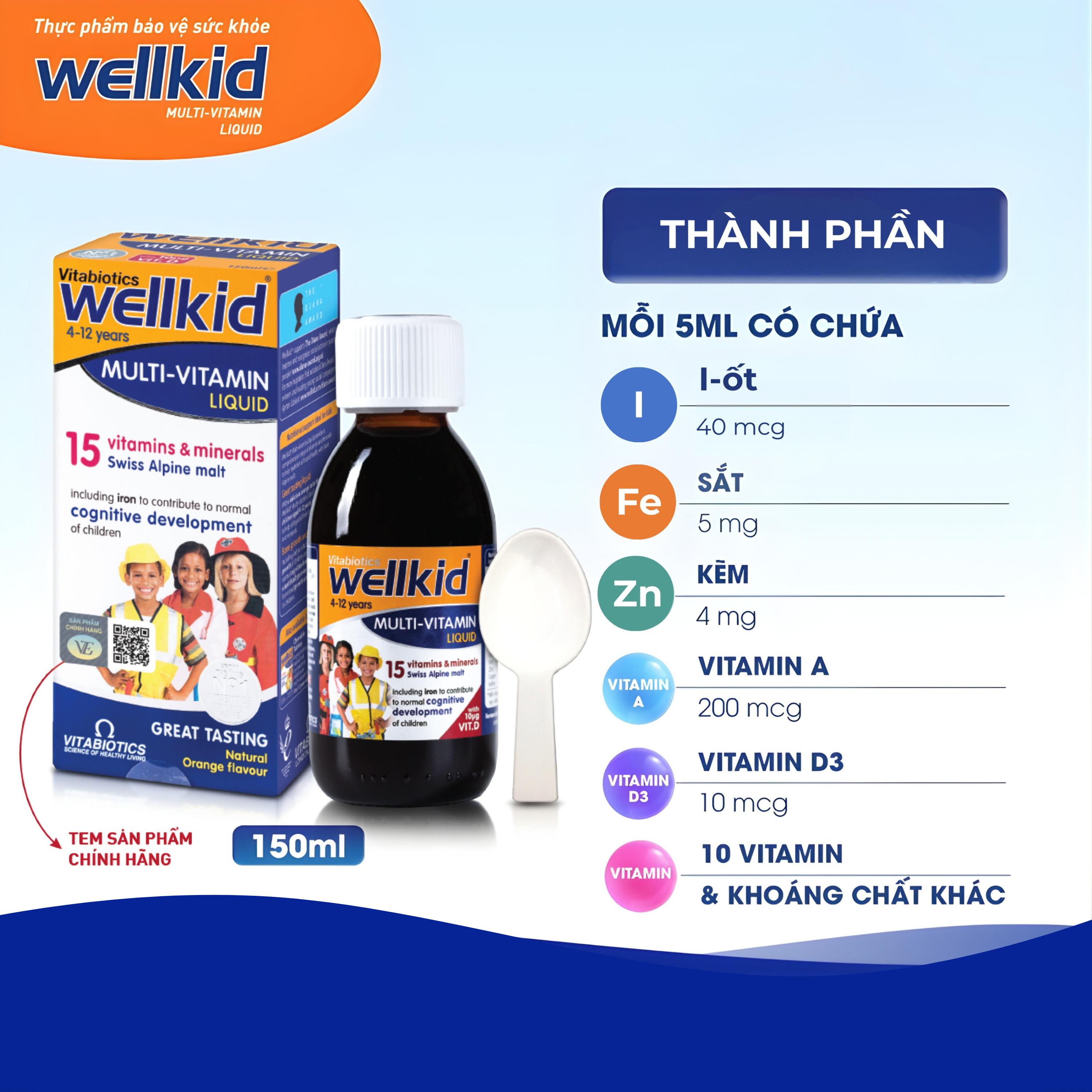 Siro bổ sung vitamin khoáng chất cho trẻ emWellKid Multi-Vitamin Liquid (150ml)