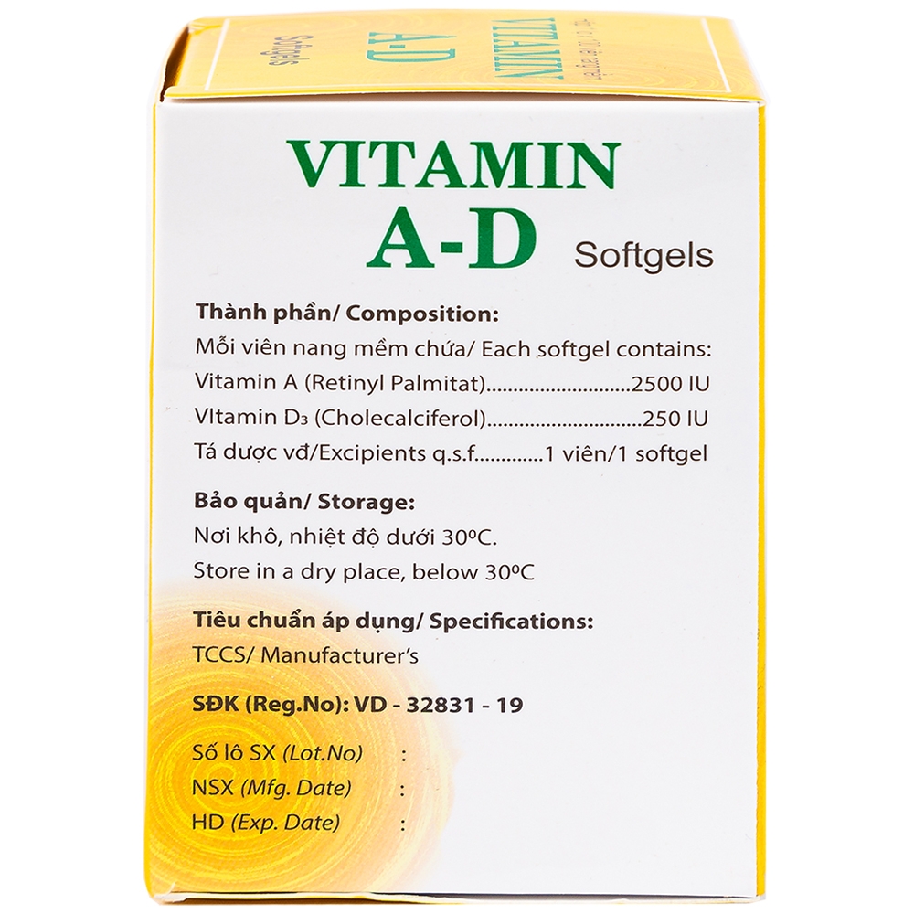 Thuốc Vitamin A-D Hataphar phòng và điều trị thiếu Vitamin A và D (100 viên)
