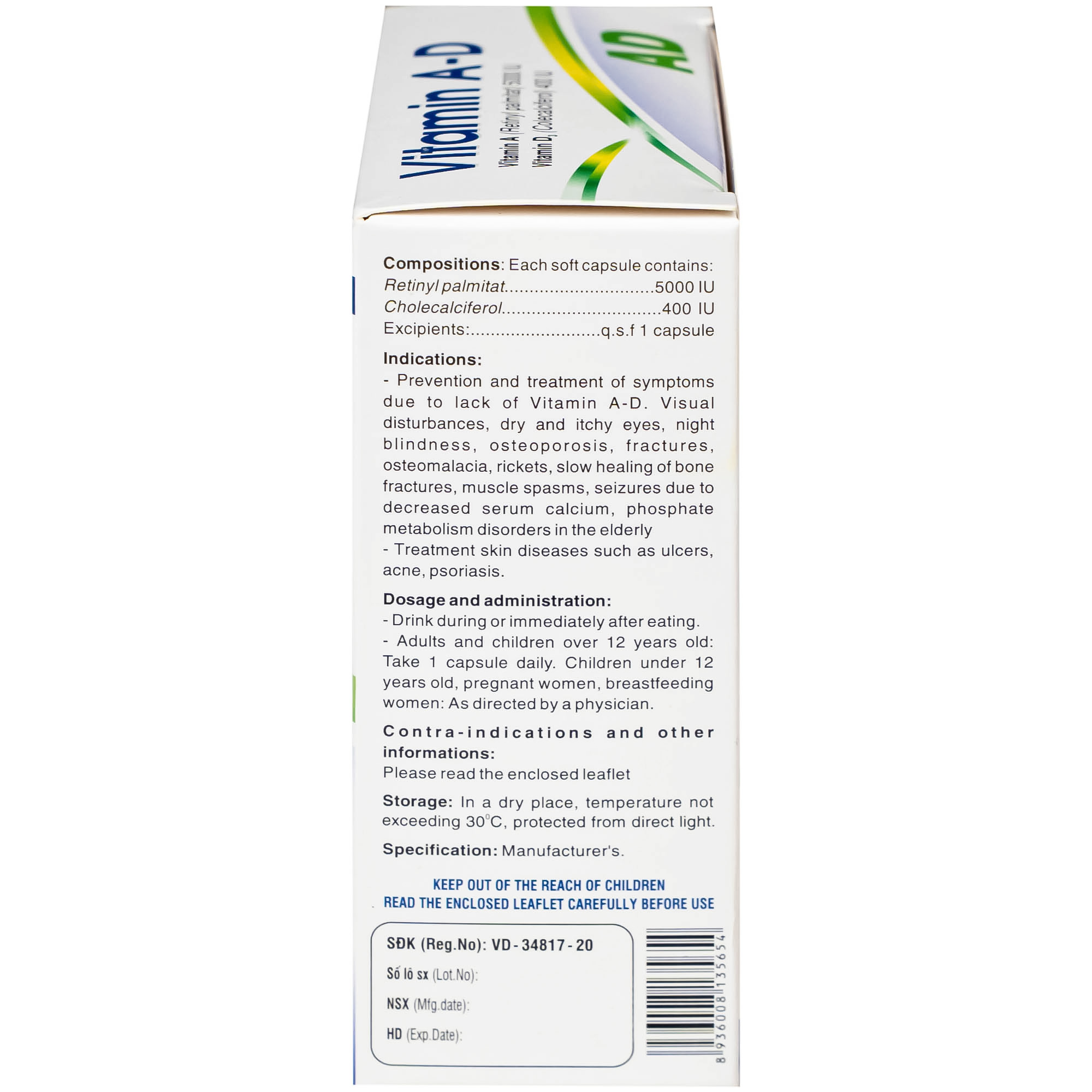 Thuốc Vitamin A-D Hdpharma dùng dự phòng và điều trị các triệu chứng do thiếu vitamin A - D (10 vỉ x 10 viên)