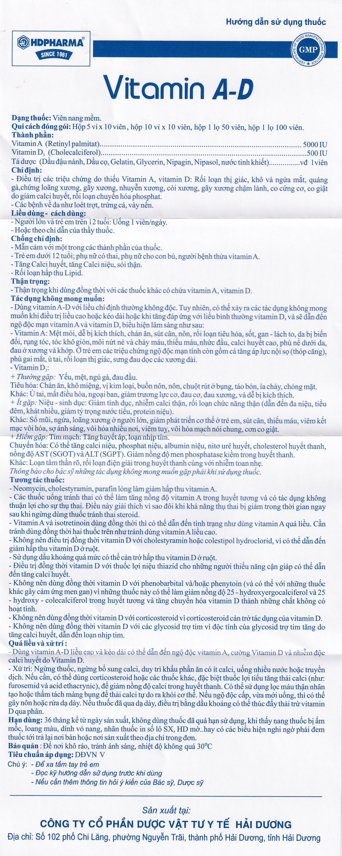 Thuốc Vitamin A-D HDpharma điều trị tình trạng thiếu Vitamin A và D (5 vỉ x 10 viên)
