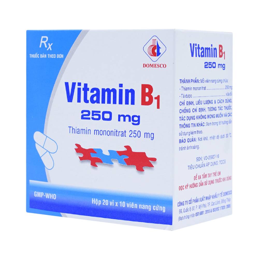 Thuốc Vitamin B1 250mg Domesco điều trị bệnh do thiếu Vitamin B1 (20 vỉ x 10 viên)