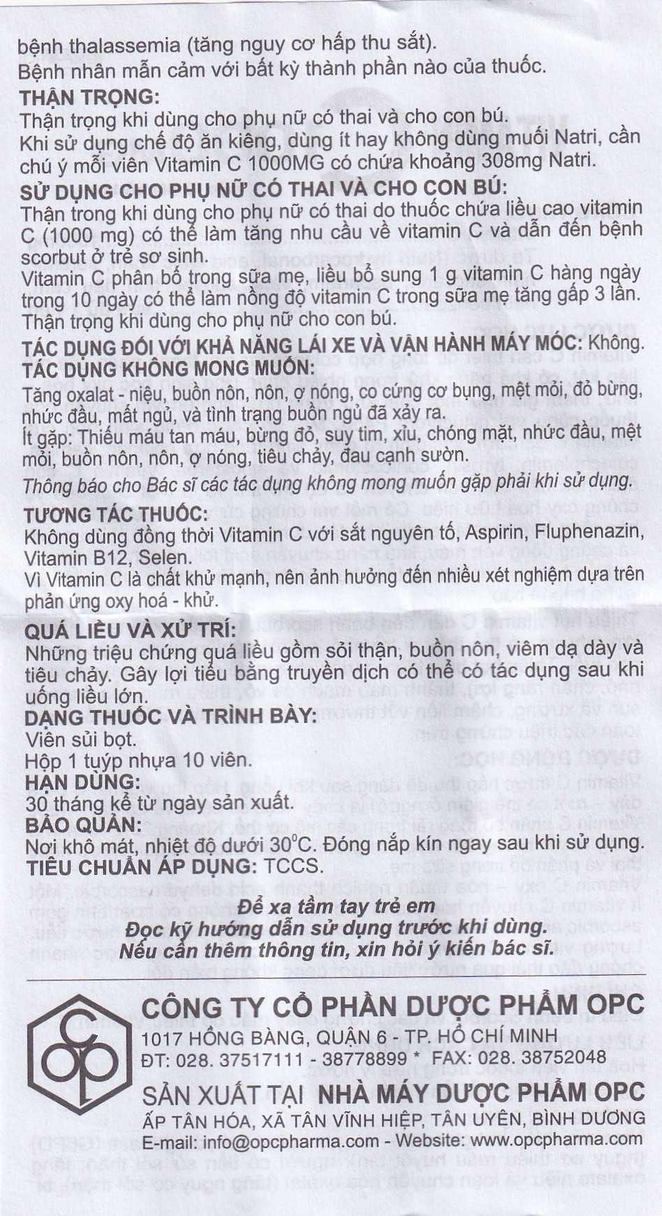 Viên sủi Vitamin C 1000mg OPC điều trị bệnh Scorbut và các chứng chảy máu do thiếu Vitamin C (10 viên)