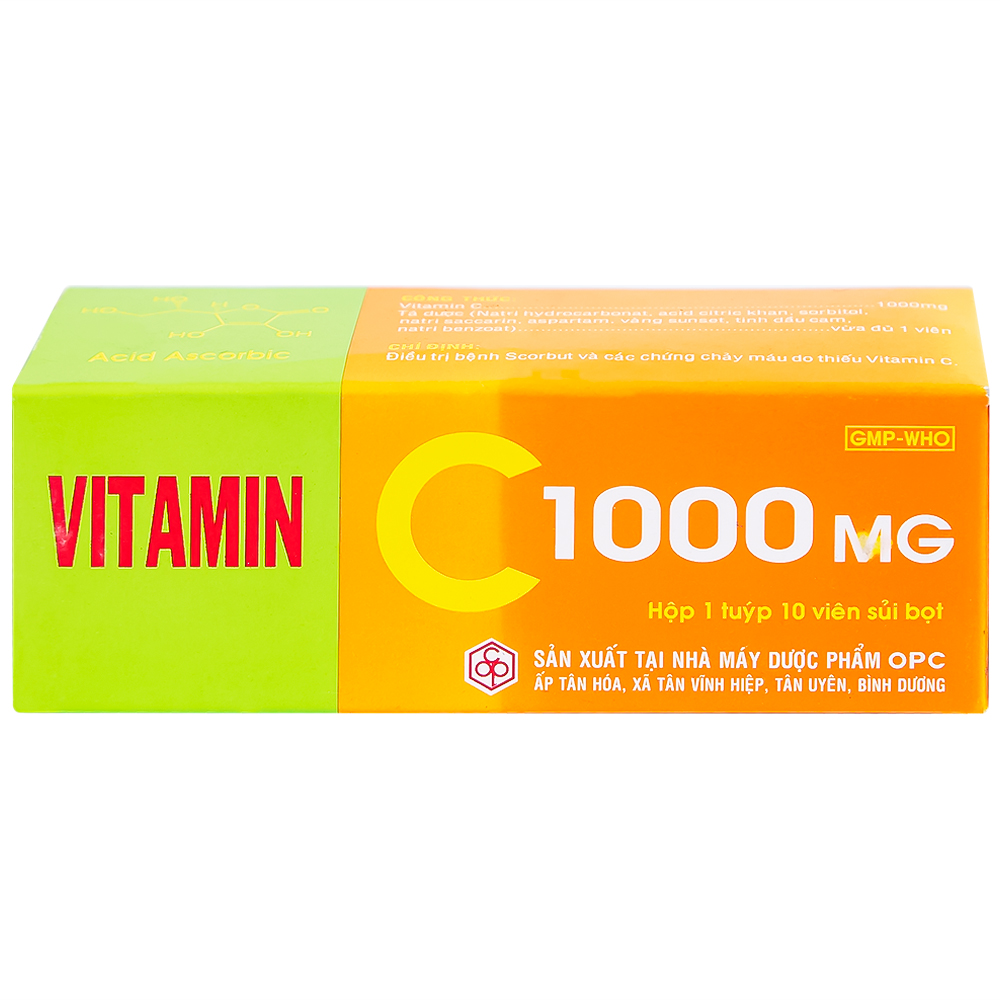 Viên sủi Vitamin C 1000mg OPC điều trị bệnh Scorbut và các chứng chảy máu do thiếu Vitamin C (10 viên)