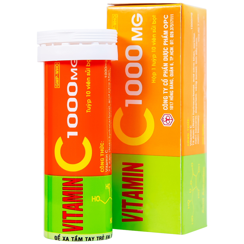 Viên sủi Vitamin C 1000mg OPC điều trị bệnh Scorbut và các chứng chảy máu do thiếu Vitamin C (10 viên)