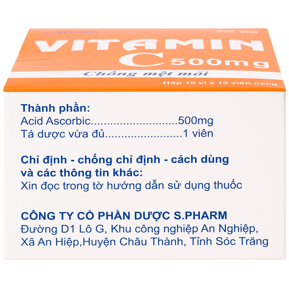 Thuốc Vitamin C 500mg SPHARM phòng và trị thiếu vitamin C (10 vỉ x 10 viên)