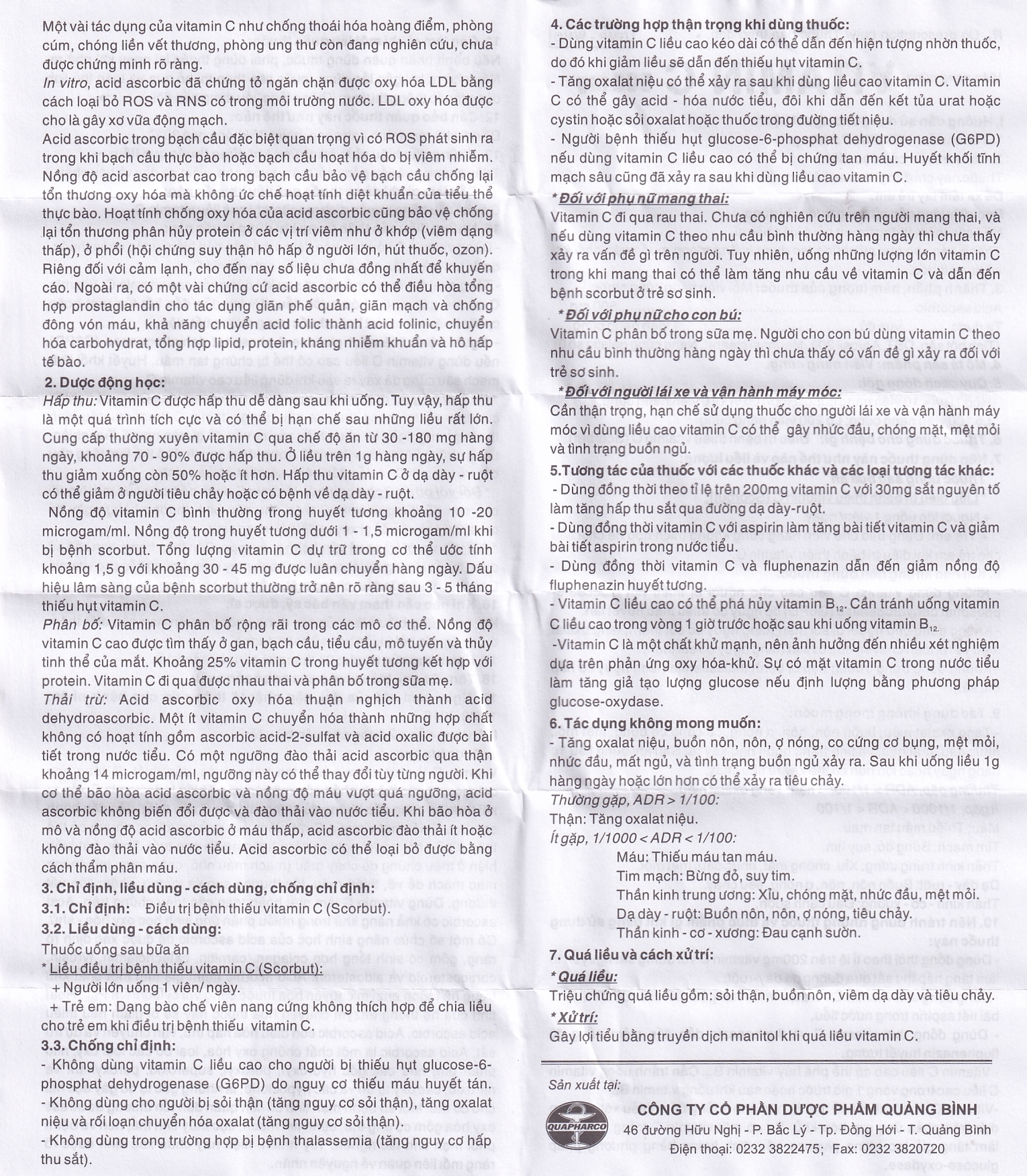 Thuốc Vitamin C 500mg Quapharco điều trị bệnh do thiếu Vitamin C (10 vỉ x 10 viên)