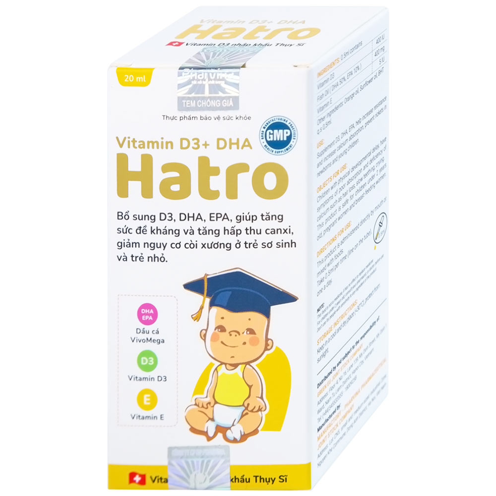 Dung dịch bổ sung Vitamin D3, DHA, EPA tăng đề kháng, giảm nguy cơ còi xương Vitamin D3+ DHA Hatro (20ml)