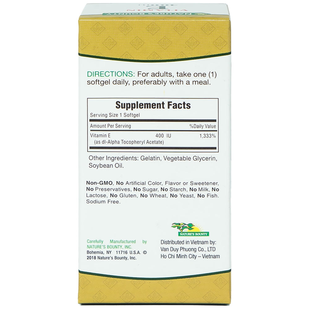 Viên uống bổ sung Vitamin E làm chậm quá trình lão hóa da Vitamin E 400IU Nature's Bounty (30 viên)