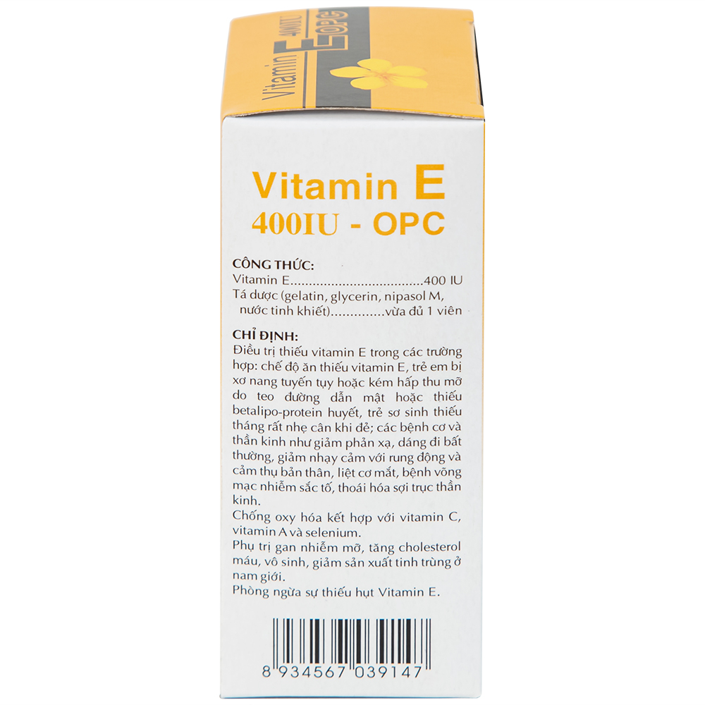 Thuốc Vitamin E 400IU OPC hỗ trợ điều trị thiếu Vitamin E (4 vỉ x 10 viên)