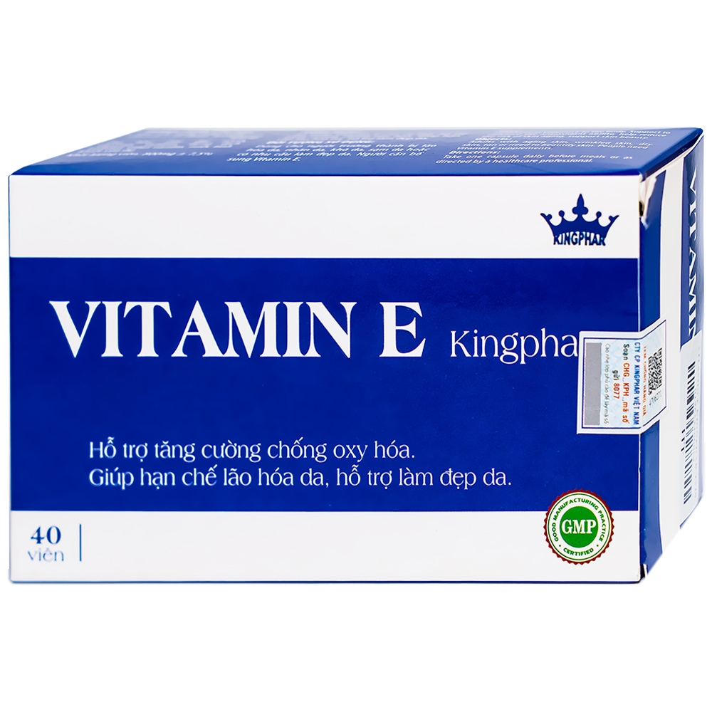 Viên uống bổ sung vitamin E hỗ trợ chống oxy hóa Vitamin E Kingphar (4 vỉ x 10 viên)