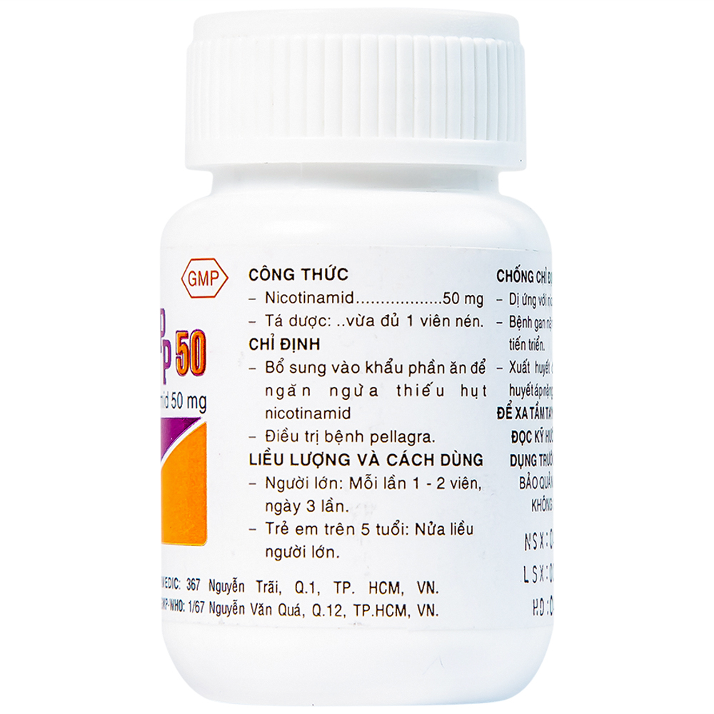 Thuốc Vitamin PP 50mg Pharmedic phòng ngừa và điều trị bệnh pellagra (60 viên)