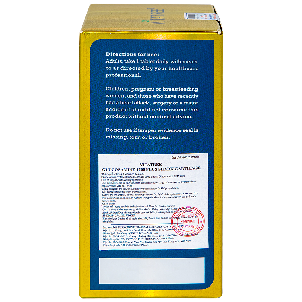 Viên uống hỗ trợ duy trì chức năng của khớp, sụn khớp Vitatree Glucosamine 1500 Plus Shark Cartilage (100 viên)