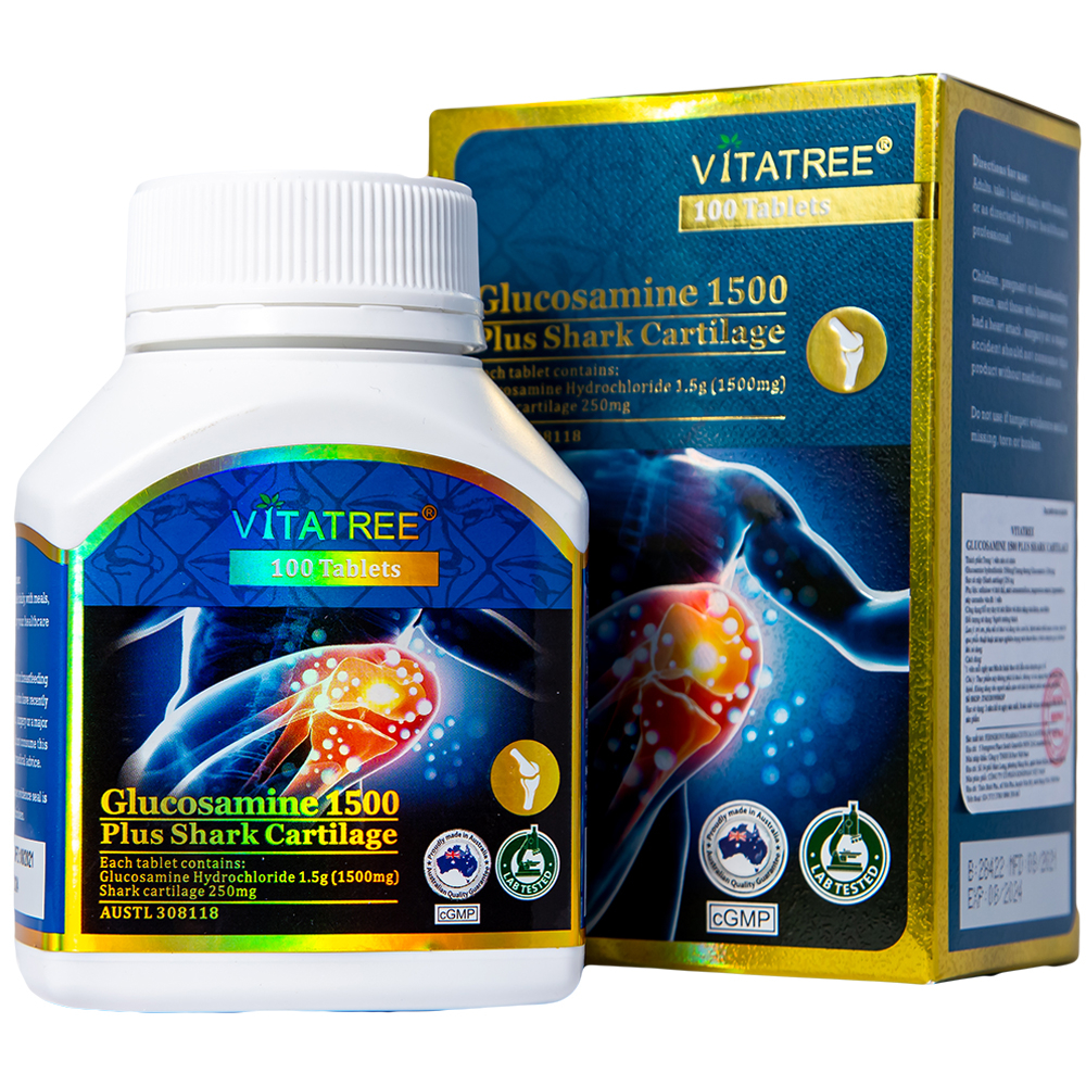 Viên uống hỗ trợ duy trì chức năng của khớp, sụn khớp Vitatree Glucosamine 1500 Plus Shark Cartilage (100 viên)