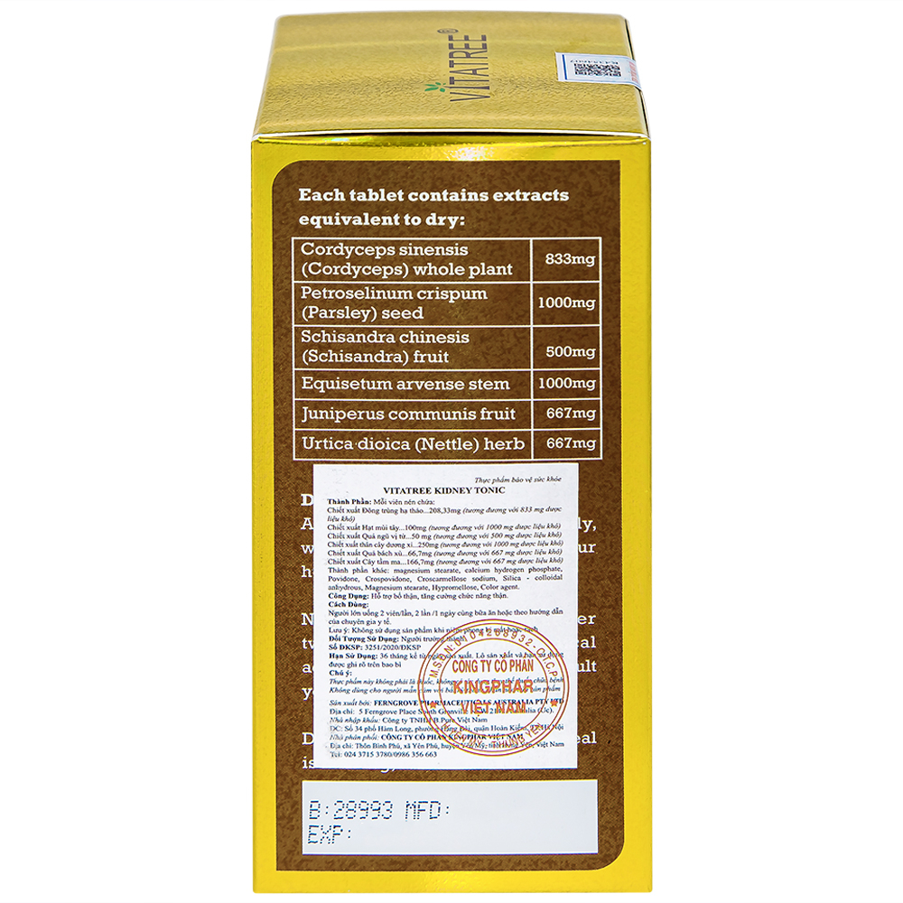 Viên uống hỗ trợ bổ thận, tăng cường chức năng thận Vitatree Kidney Tonic (100 viên)