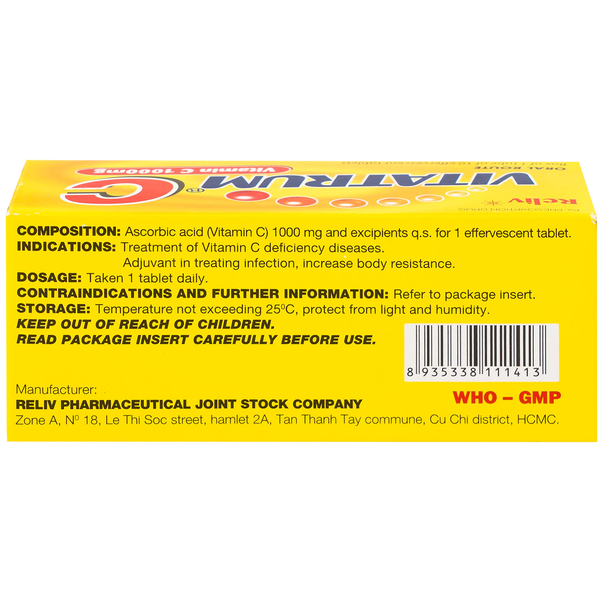 Thuốc Vitatrum C 1000mg Reliv ngăn ngừa và điều trị bệnh do thiếu vitamin C (10 viên)