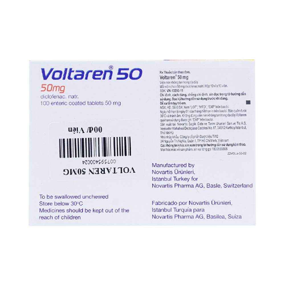 Thuốc Voltaren 50mg Novartis điều trị viêm và thoái hóa của bệnh thấp khớp (10 vỉ x 10 viên)