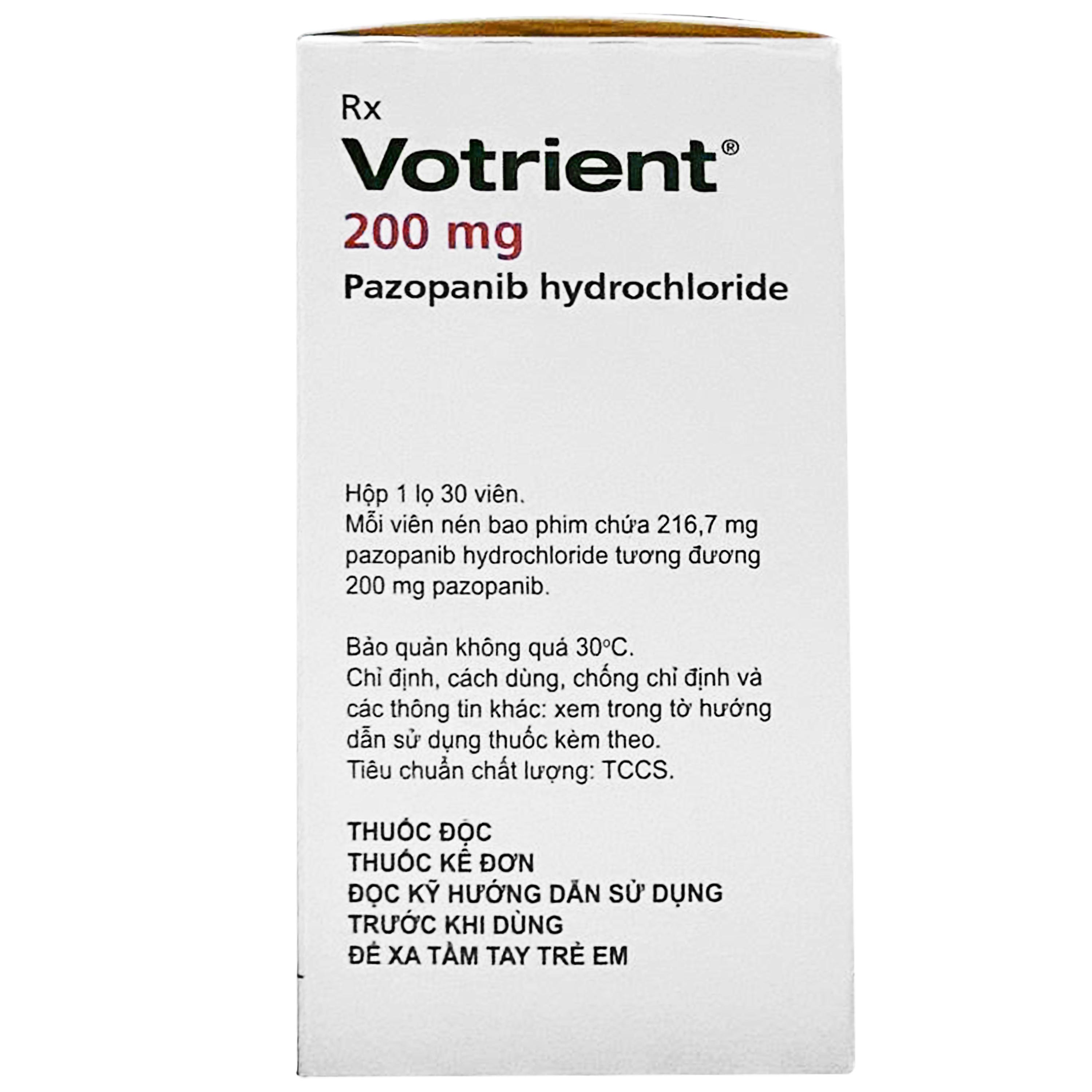 Thuốc Votrient 200mg Novartis điều trị ung thư biểu mô tế bào thận (RCC) và ung thư phần mềm (STS) (30 viên)