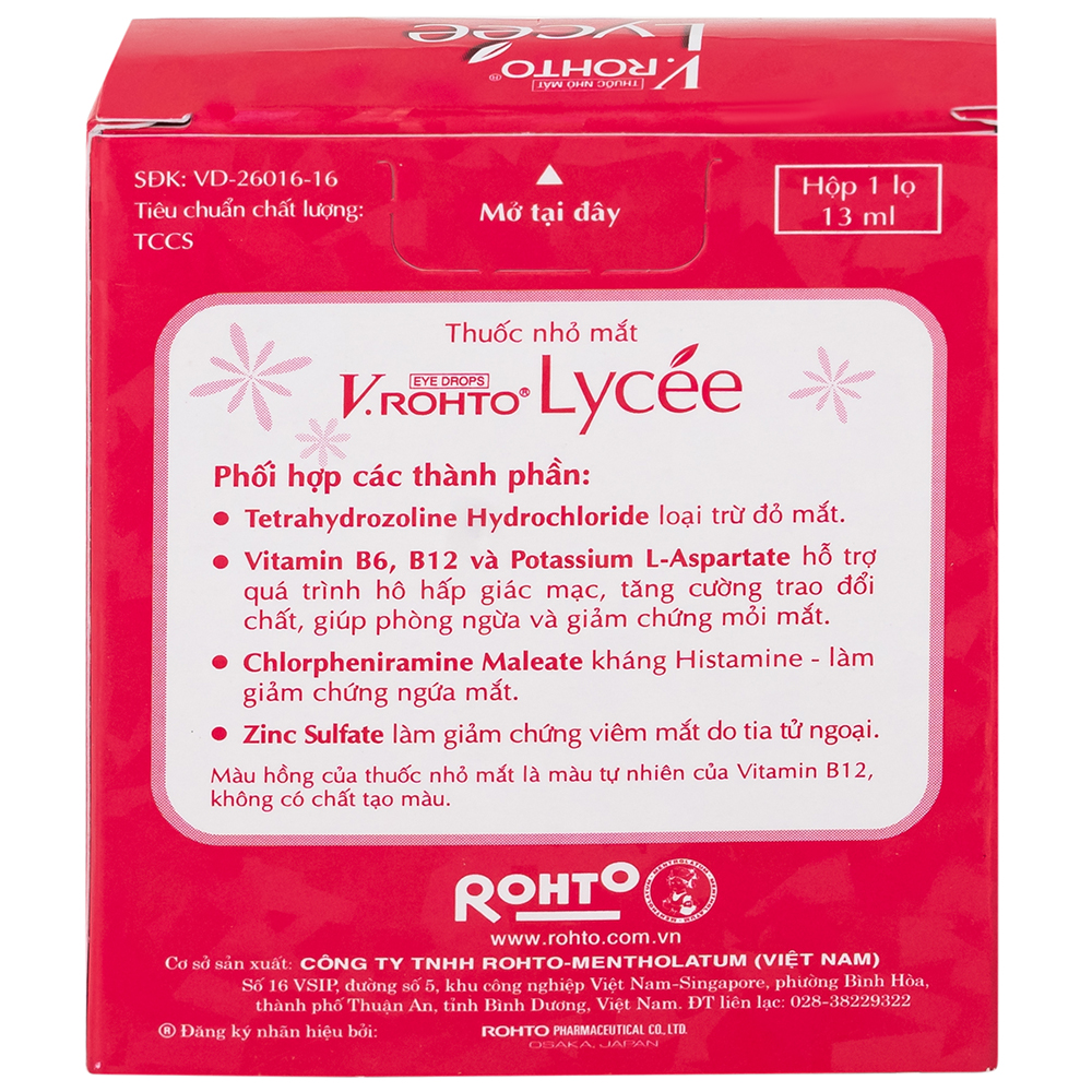 Thuốc nhỏ mắt V.Rohto Lycée 13ml điều trị đỏ mắt, ngứa mắt, mỏi mắt