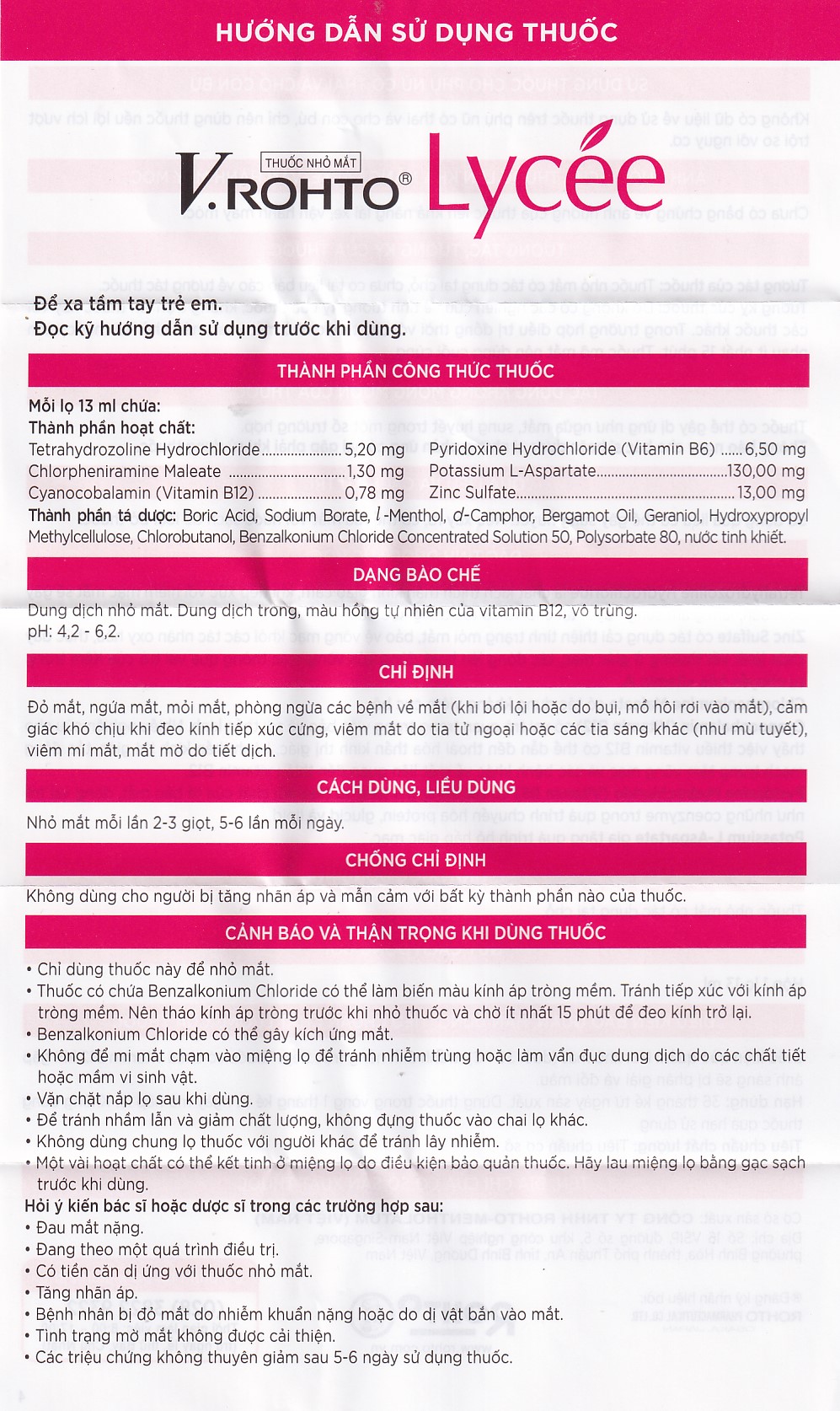 Thuốc nhỏ mắt V.Rohto Lycée 13ml điều trị đỏ mắt, ngứa mắt, mỏi mắt