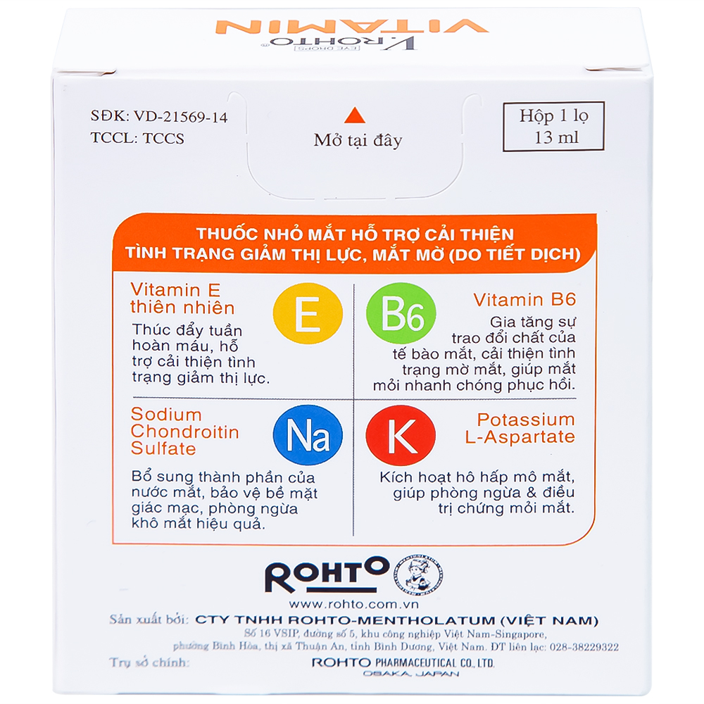 Thuốc nhỏ mắt V.Rohto Vitamin hỗ trợ cải thiện tình trạng giảm thị lực, mắt mờ (13ml)