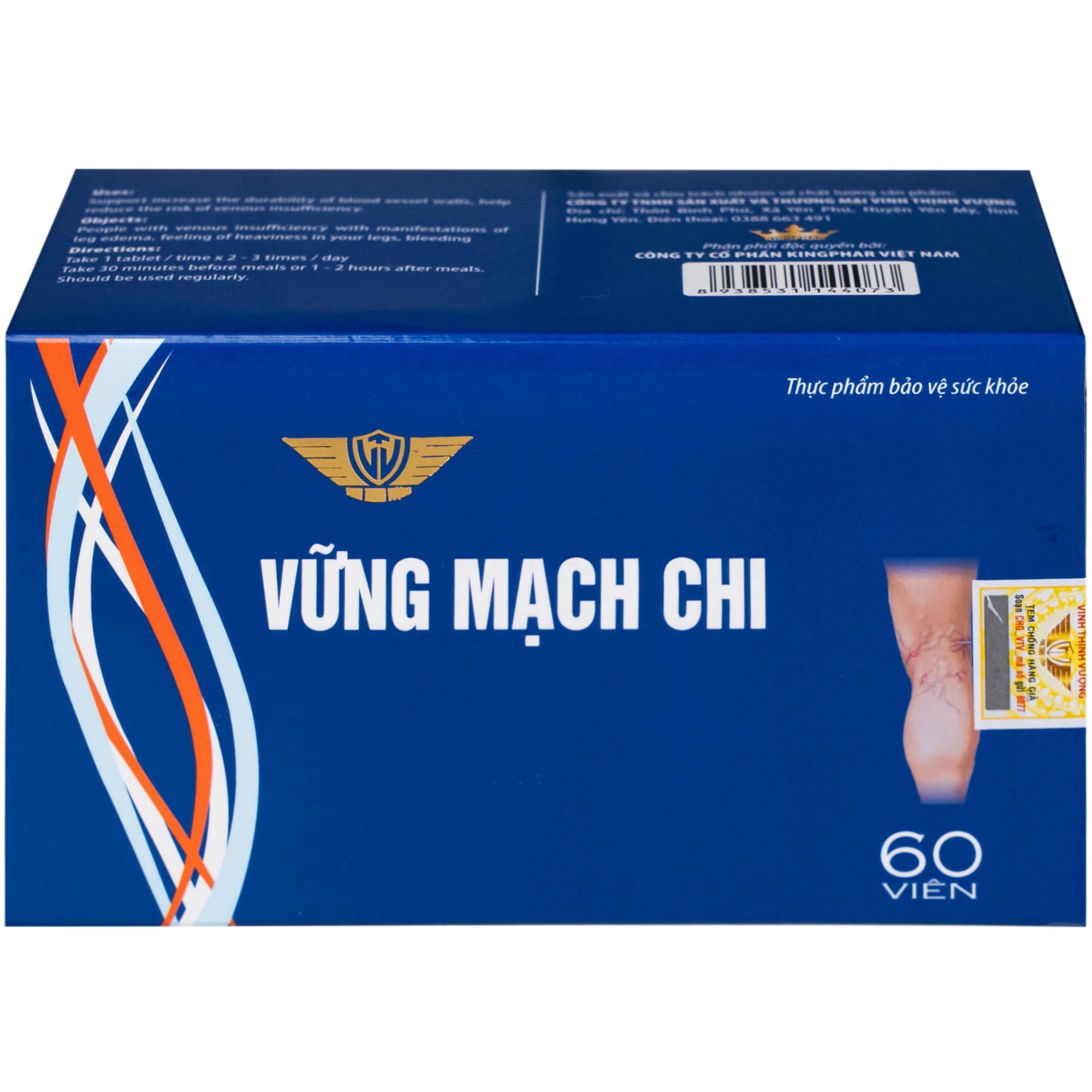 Viên uống giúp giảm nguy cơ suy tĩnh mạch, tăng tính bền thành mạch Vững Mạch Chi Kingphar (6 vỉ x 10 viên)