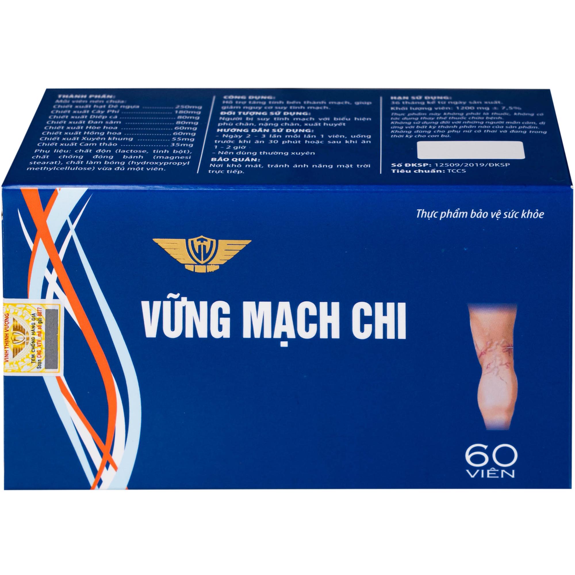 Viên uống giúp giảm nguy cơ suy tĩnh mạch, tăng tính bền thành mạch Vững Mạch Chi Kingphar (6 vỉ x 10 viên)