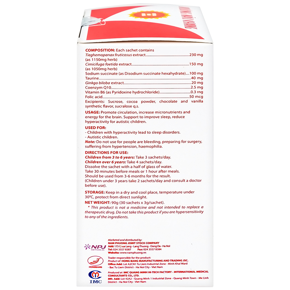 Bột cải thiện giấc ngủ Vương Não Khang IMC (30 gói)