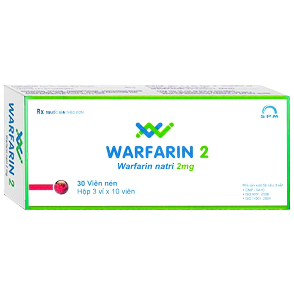 Thuốc Warfarin 2mg SPM điều trị ngắn hạn huyết khối tĩnh mạch và nghẽn mạch phổi cấp tính (3 vỉ x 10 viên)