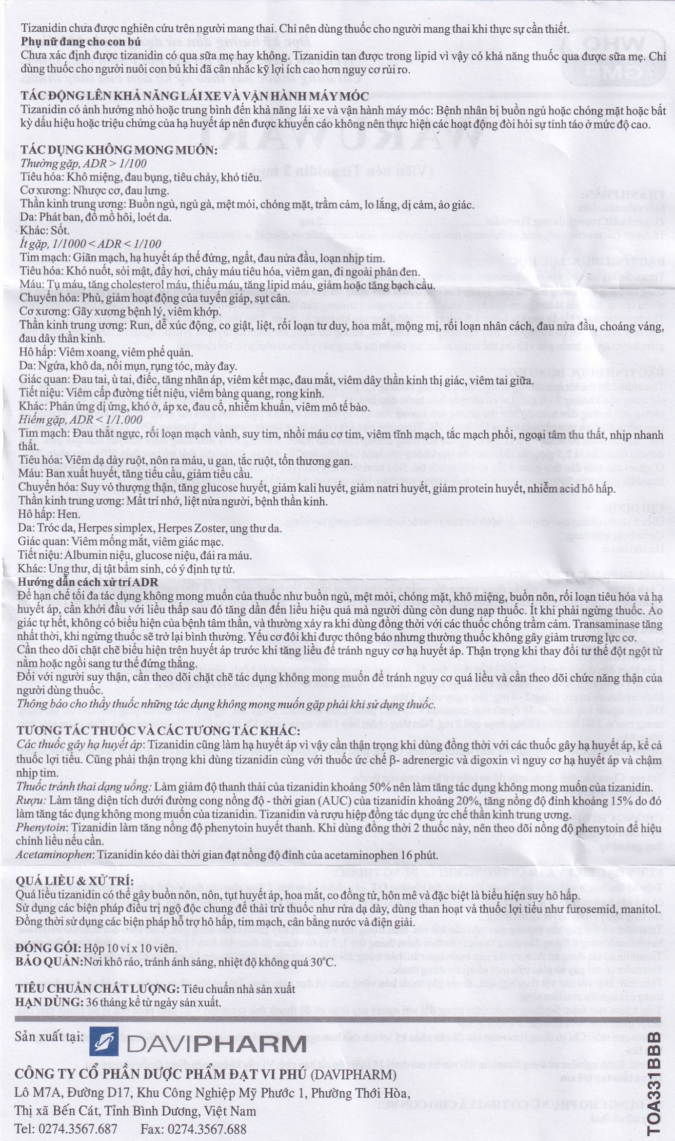 Thuốc Waruwari 2mg Davi Pharm điều trị chứng co cứng cơ (10 vỉ x 10 viên)