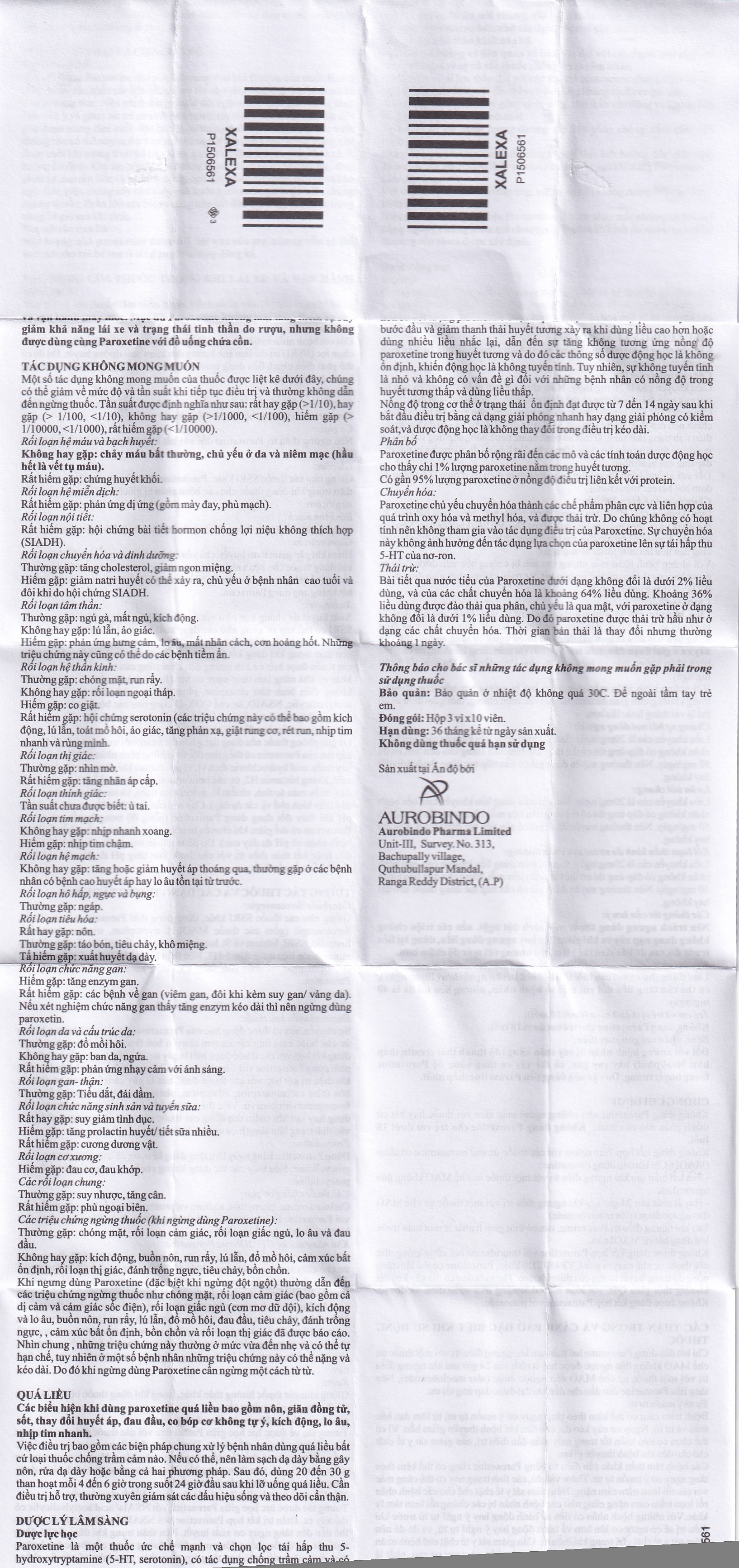 Thuốc Xalexa 30 Aurobindo điều trị các cơn trầm cảm lớn (3 vỉ x 10 viên) 