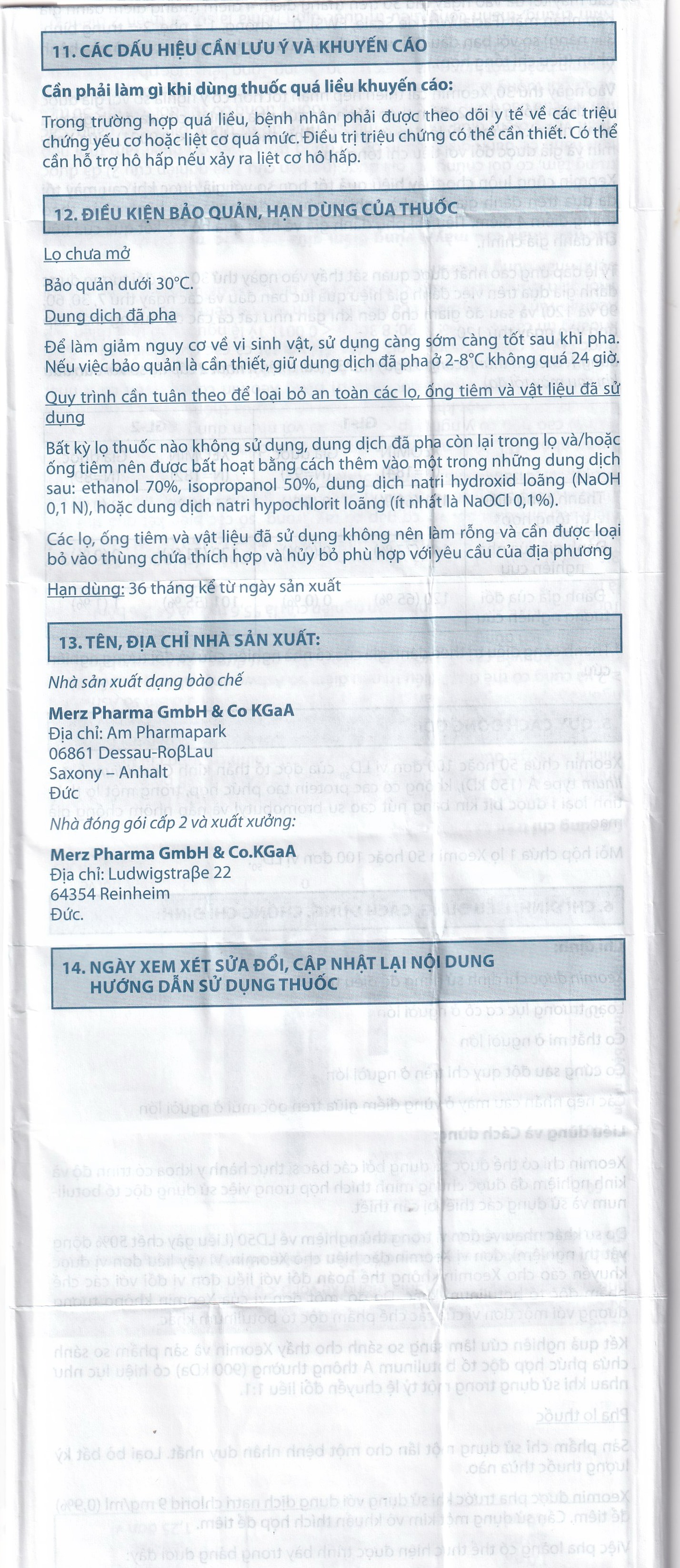 Thuốc Xeomin 100 Units Merz điều trị loạn trương lực cơ cổ, co thắt mi, co cứng sau đột quỵ chi trên