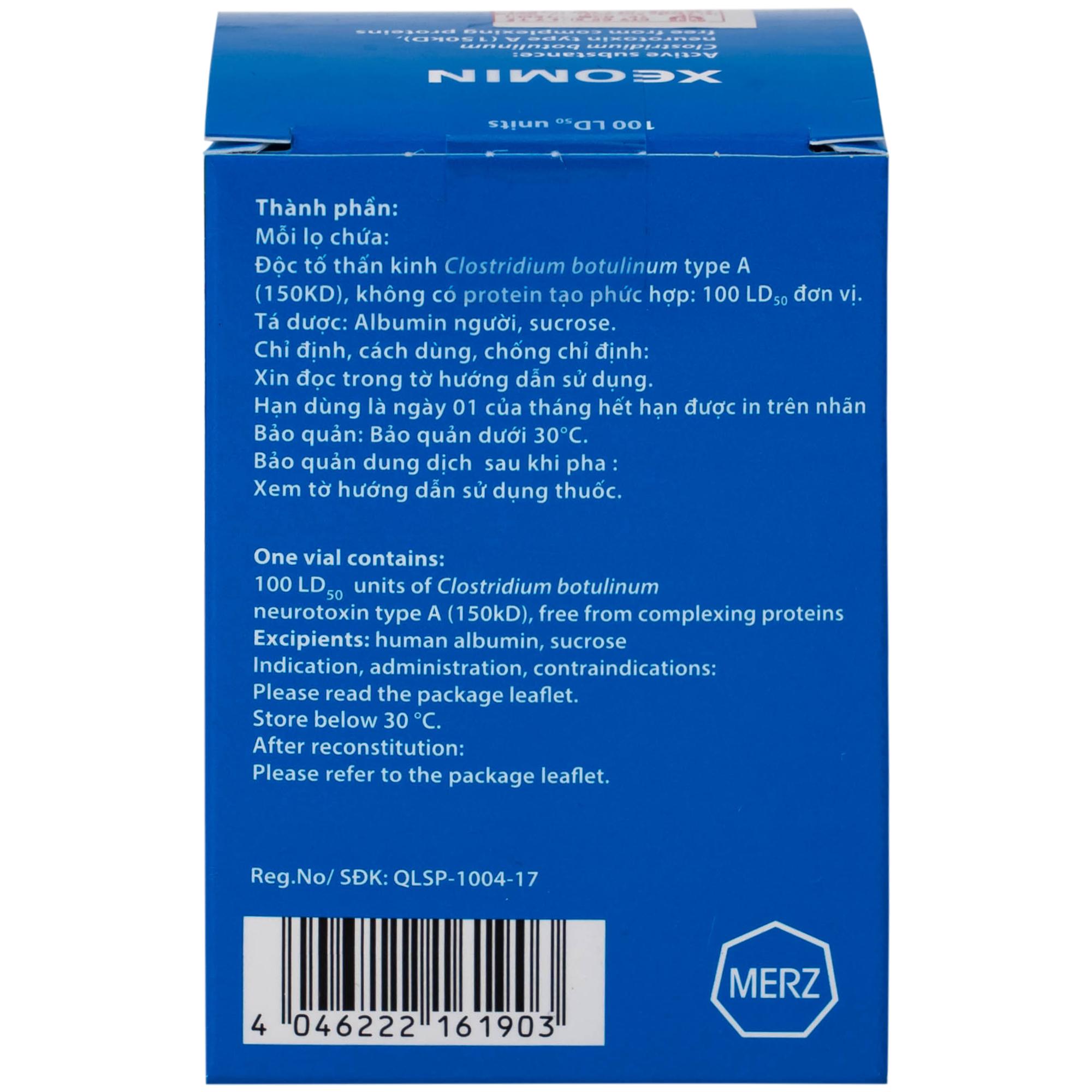 Thuốc Xeomin 100 Units Merz điều trị loạn trương lực cơ cổ, co thắt mi, co cứng sau đột quỵ chi trên
