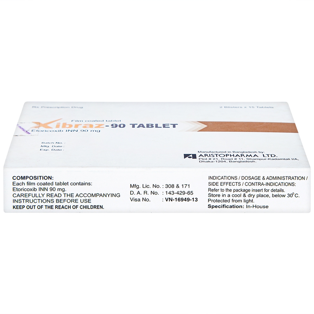 Thuốc Xibraz-90 Tablet Aristopharma giảm triệu chứng thoái hóa khớp (2 vỉ x 15 viên)