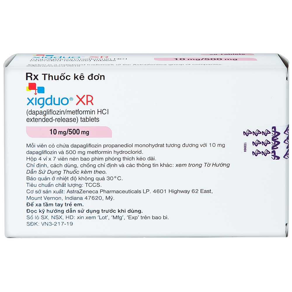 Thuốc Xigduo XR 10mg/500mg Astrazeneca cải thiện kiểm soát đường huyết (4 vỉ x 7 viên) 