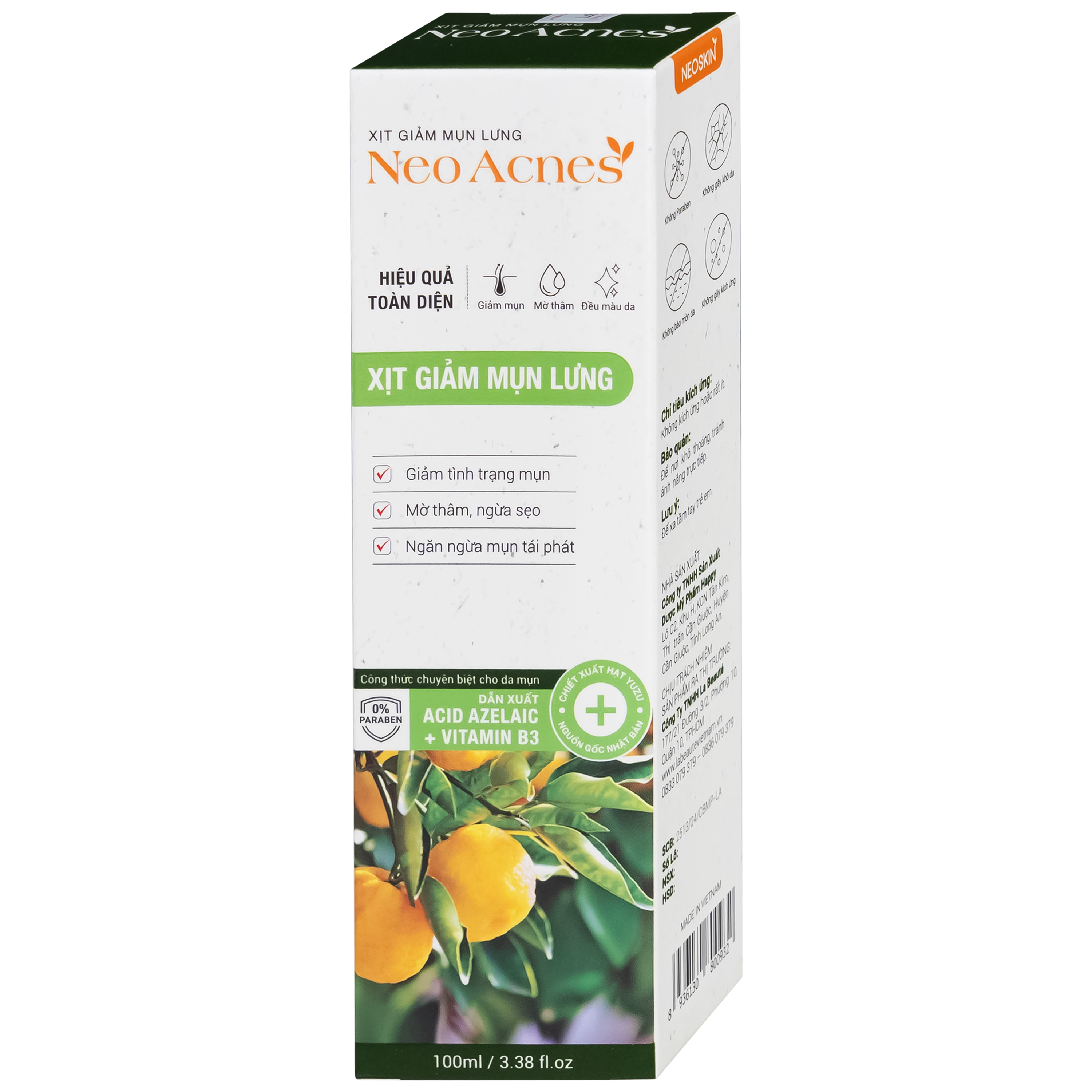Xịt giảm mụn lưng Neo Acnes làm dịu nốt mụn, giảm tình trạng mụn trên da cơ thể (100ml)