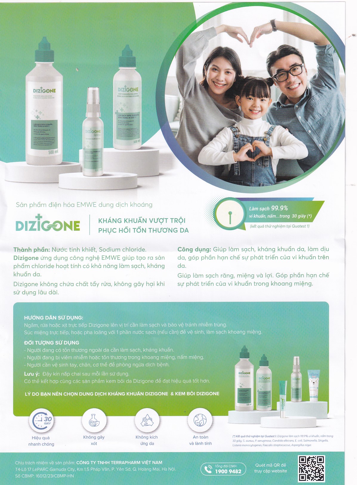 Xịt kháng khuẩn, phục hồi da Dizigone Spray Terrapharm 100ml