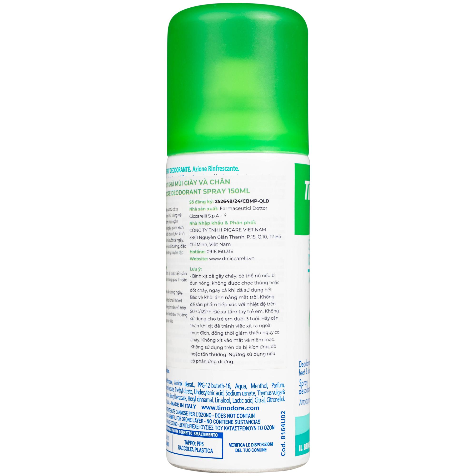 Xịt khử mùi giày và chân Dr.Ciccarelli Timodore Deodorant Spray (150ml)