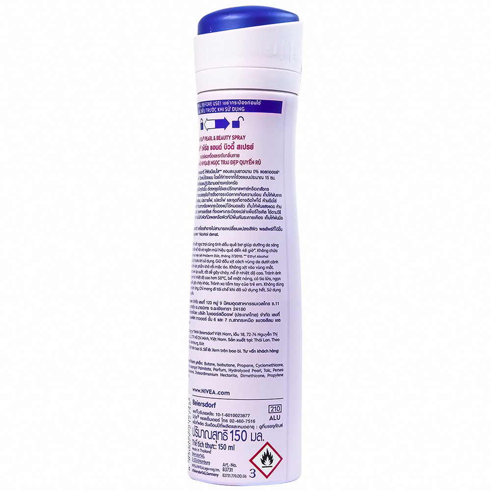 Xịt khử mùi Nivea Anti-Perspirant Pearl And Beauty giảm tiết mồ hôi, ngăn mùi đến 48h (150ml) 