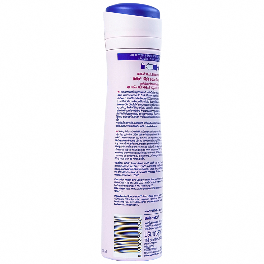 Xịt khử mùi Nivea Anti-Perspirant Pearl And Beauty giảm tiết mồ hôi, ngăn mùi đến 48h (150ml) 