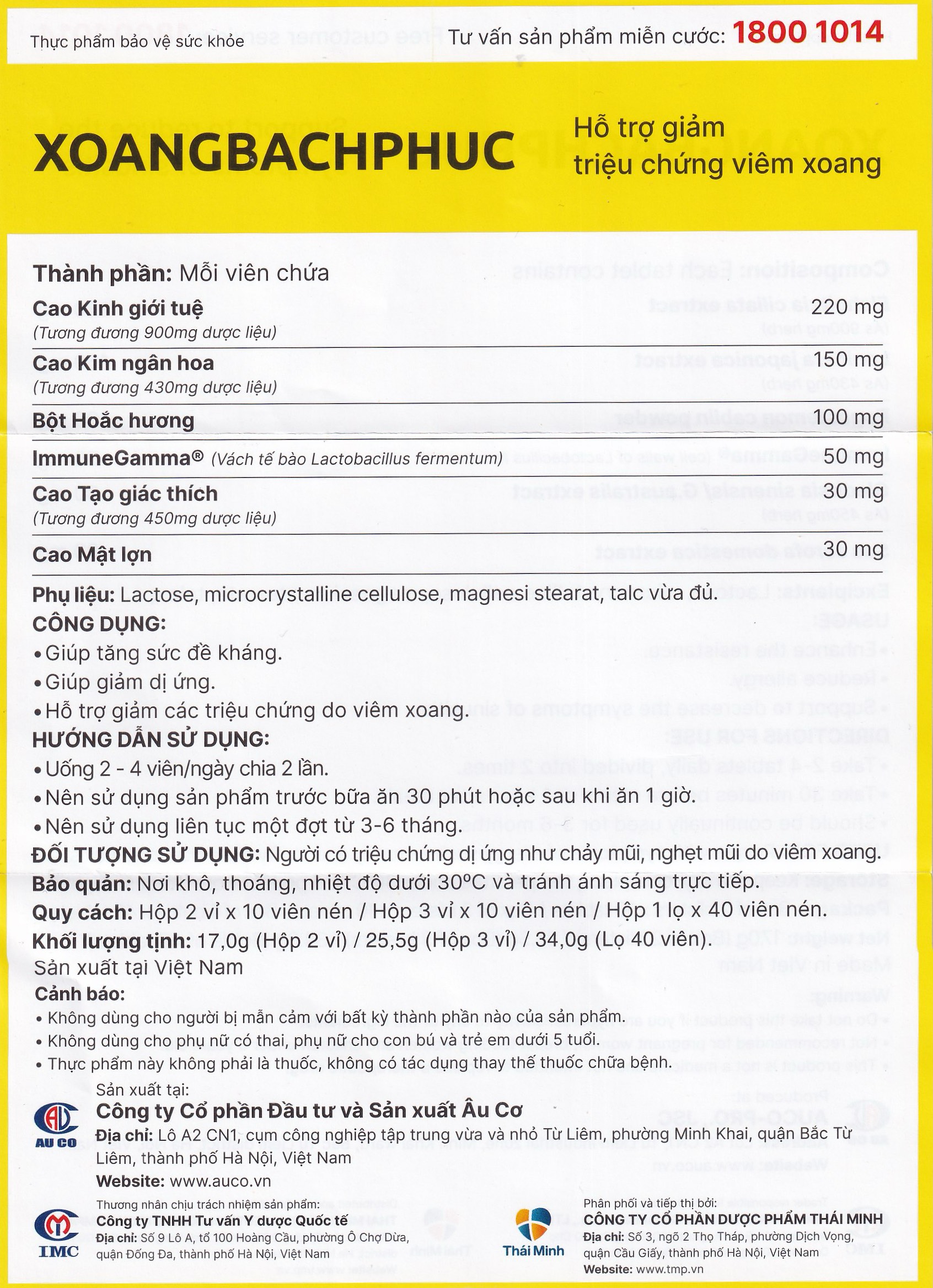 Viên uống hỗ trợ triệu chứng viêm Xoang Bách Phuc (2 vỉ x 10 viên)