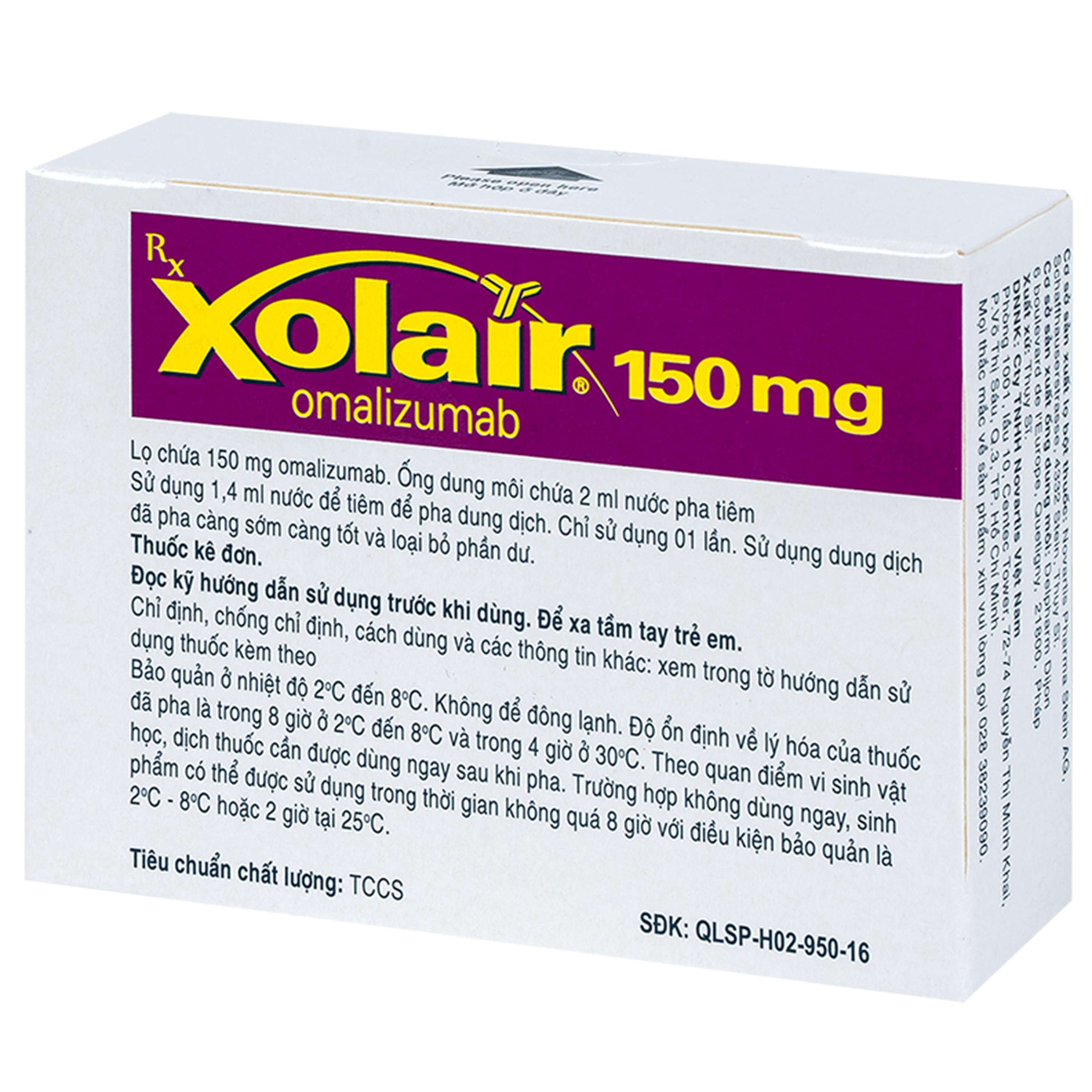 Bột pha tiêm Xolair 150mg/1.2ml Novartis điều trị hen do dị ứng và mày đay